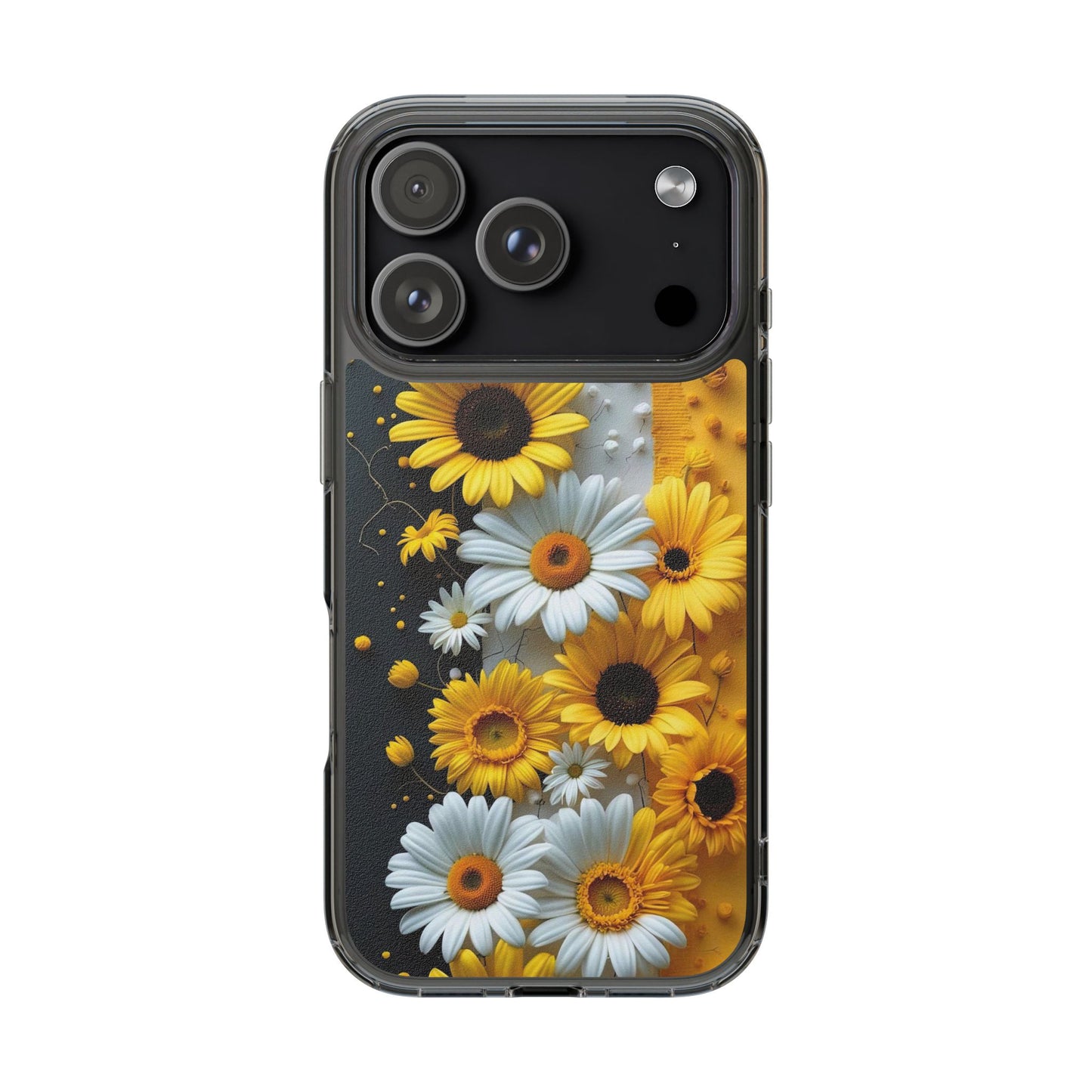 Clear Floral Phone Case - Yellow and White Daisy Pattern Colorful Spring Accessory
