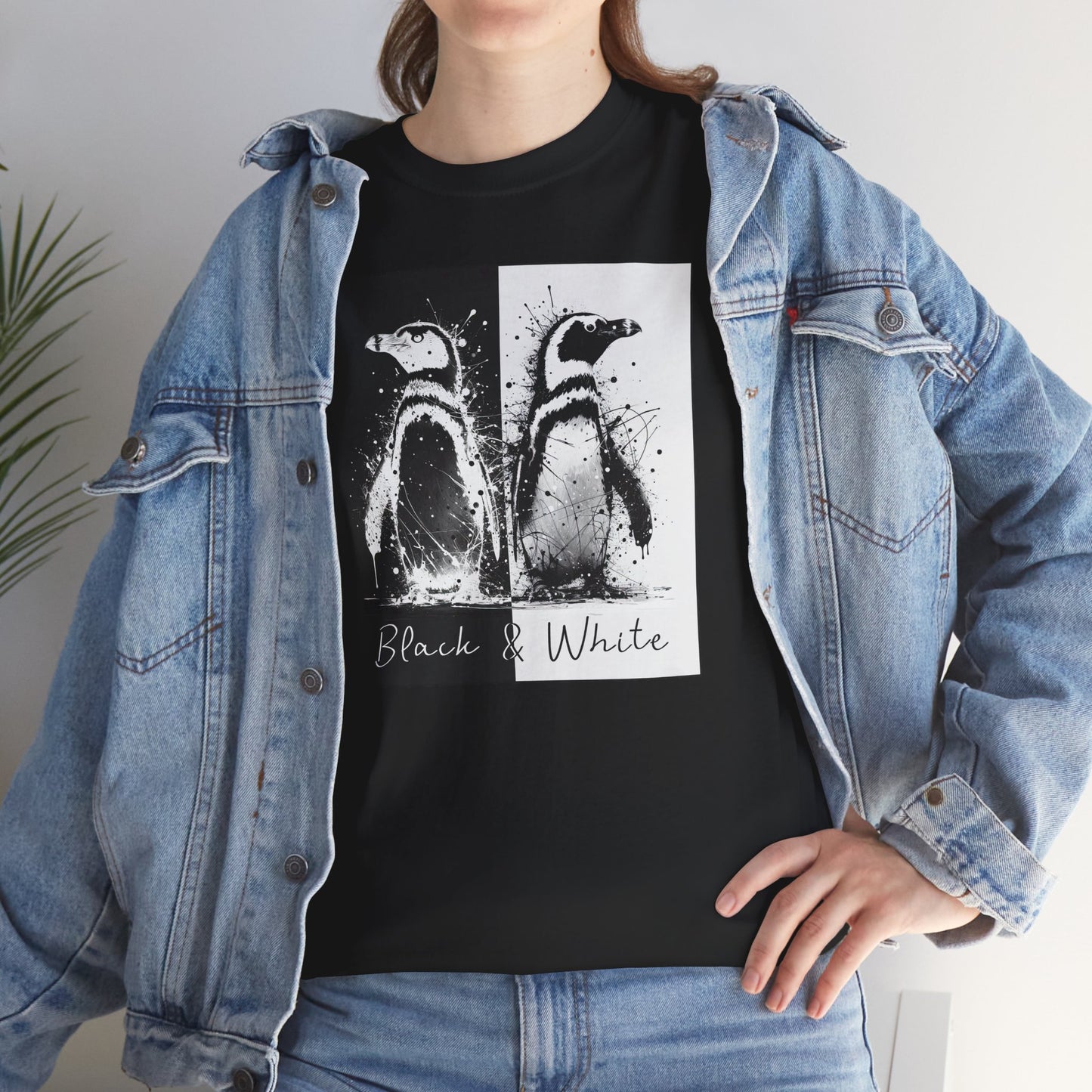 Black & White Penguins Unisex Heavy Cotton Tee