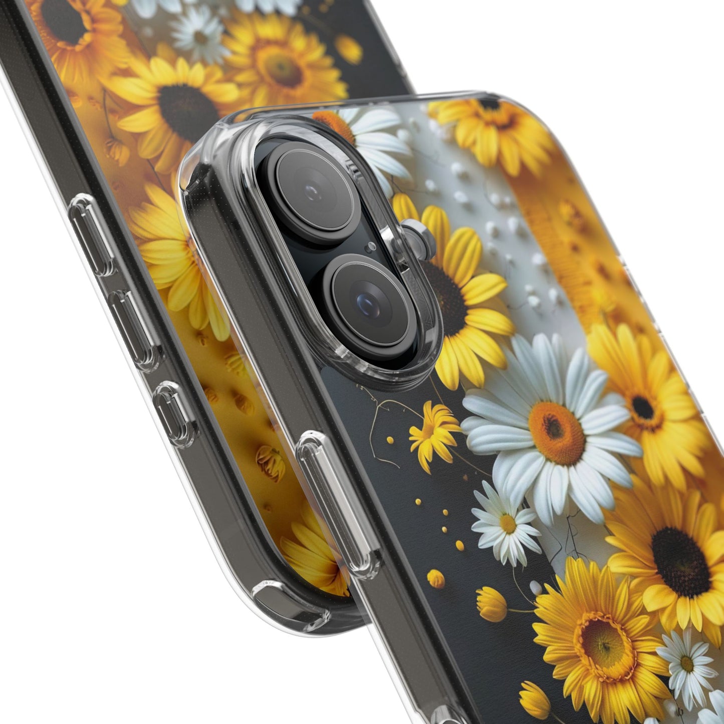 Clear Floral Phone Case - Yellow and White Daisy Pattern Colorful Spring Accessory