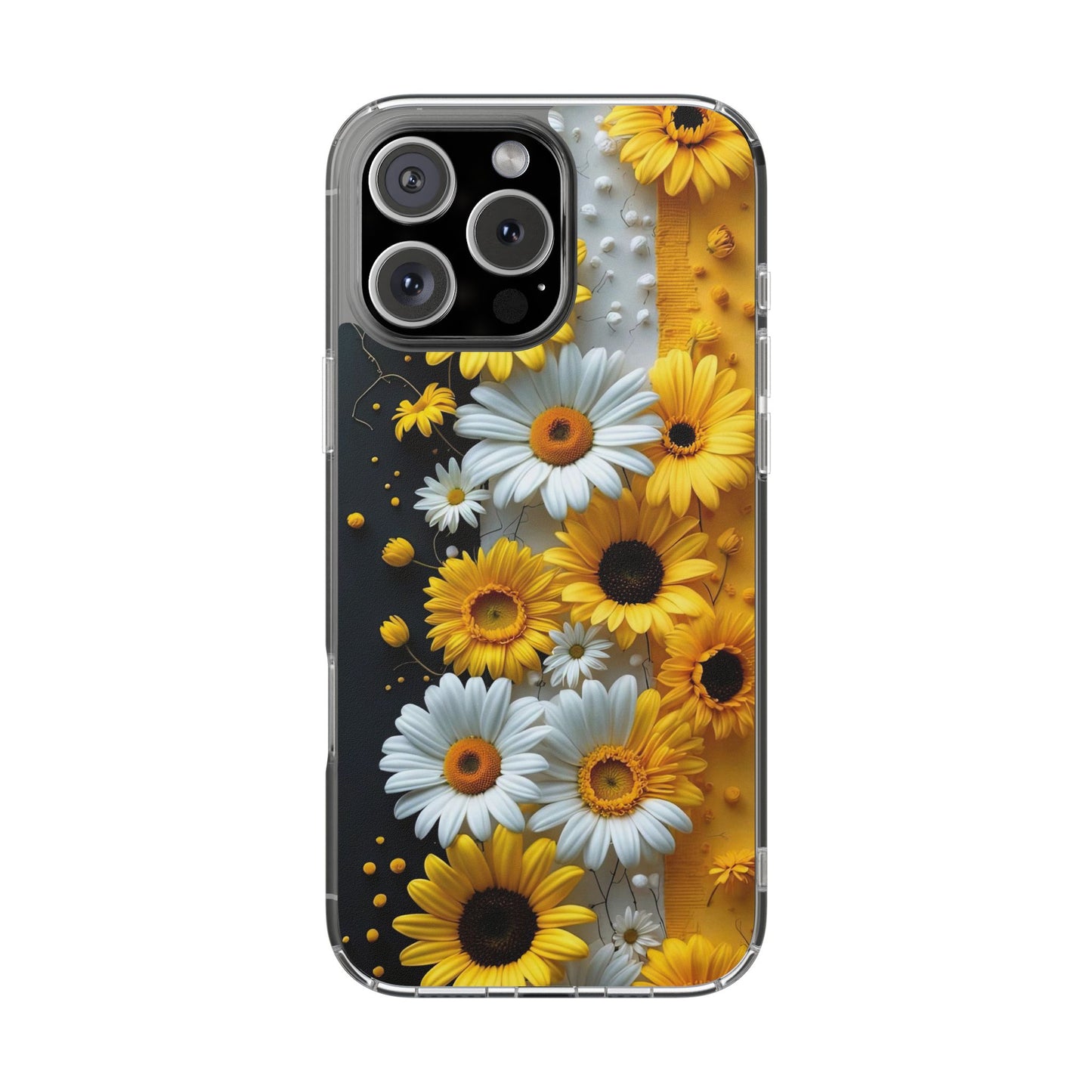 Clear Floral Phone Case - Yellow and White Daisy Pattern Colorful Spring Accessory