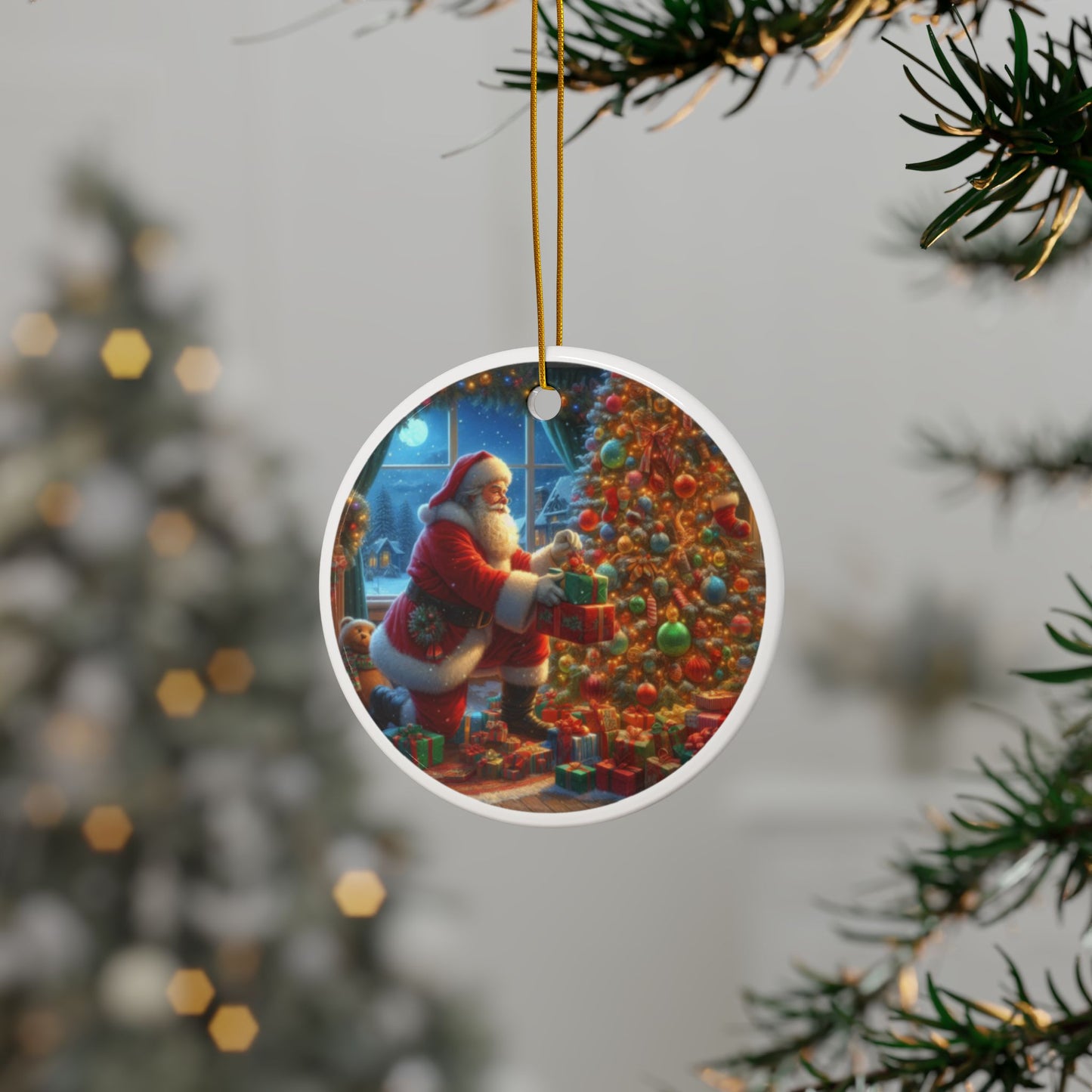 Holiday Magic: Santa's Presents Christmas Ceramic Ornaments, 2-Side Print, (1pc, 3pcs, 5pcs, 10pcs)