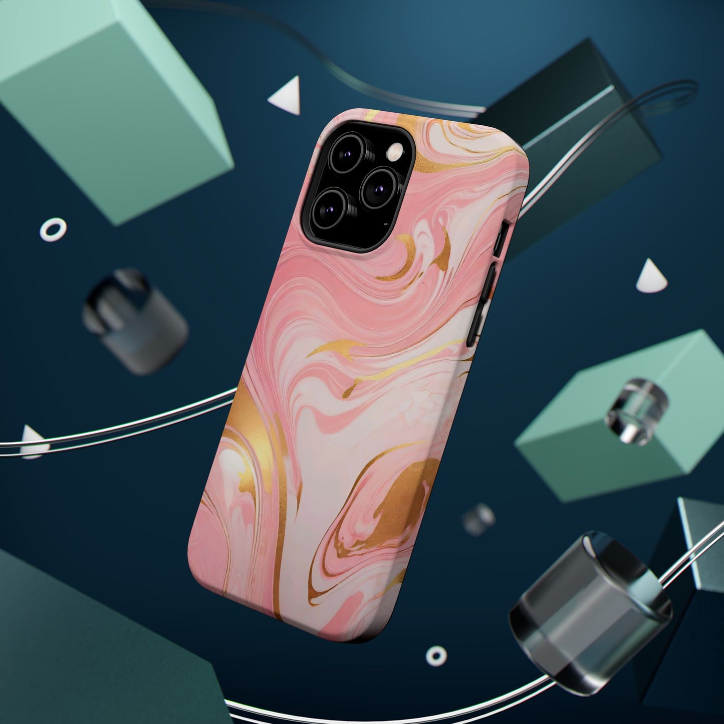 Stylish Magnetic Phone Case, Pink Marble Protective Cover