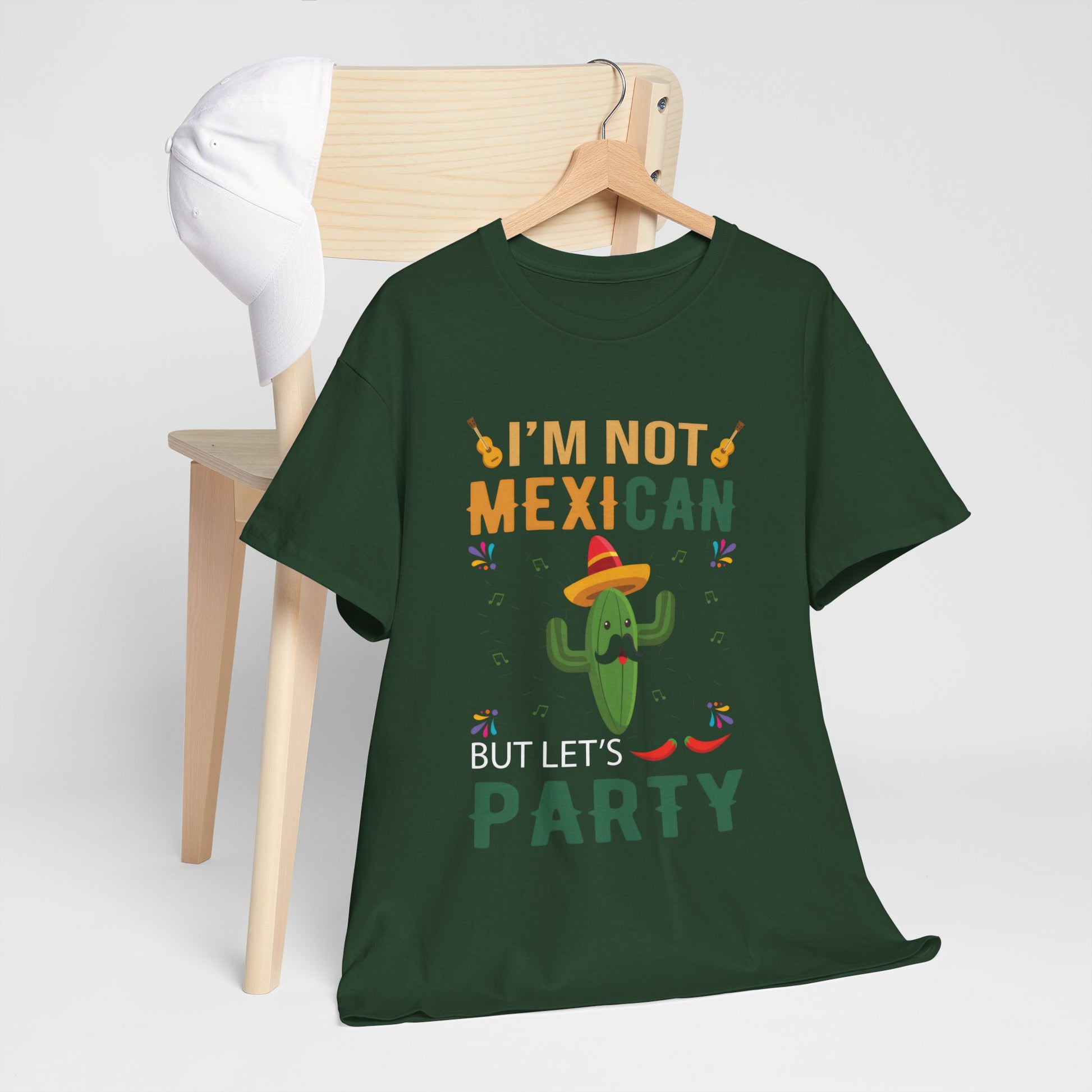 Funny Unisex Heavy Cotton Tee - "I'm Not Mexican But Let's Party"