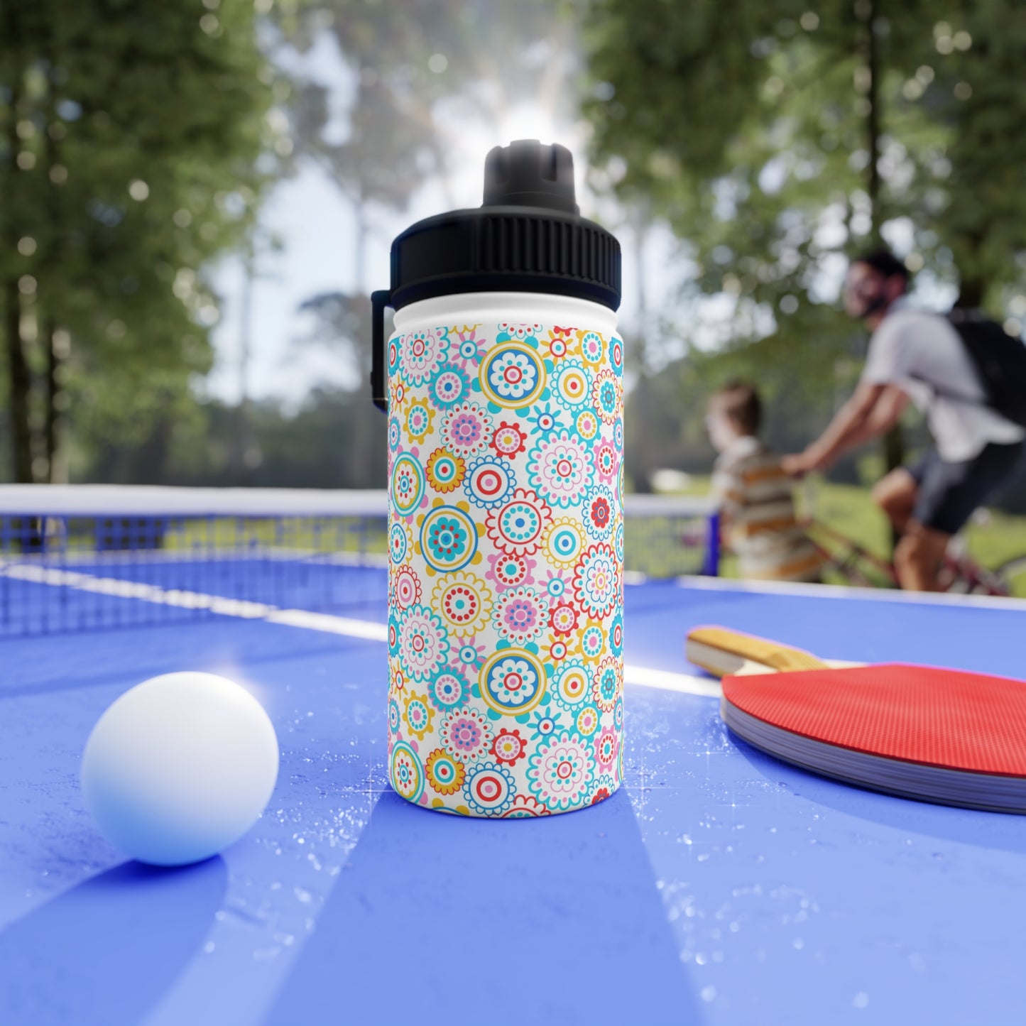 Flower Pop Stainless Steel Water Bottle, Sports Lid