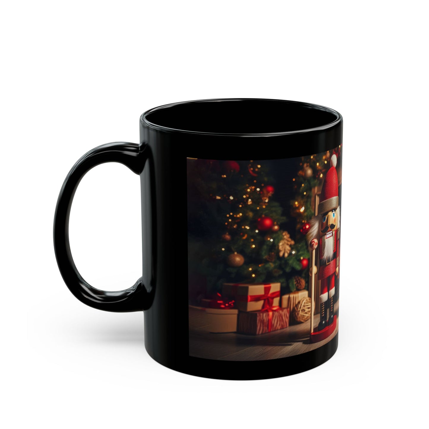 Two Nutcrackers and a Winter’s Fire Black Mug - 11oz, 15oz