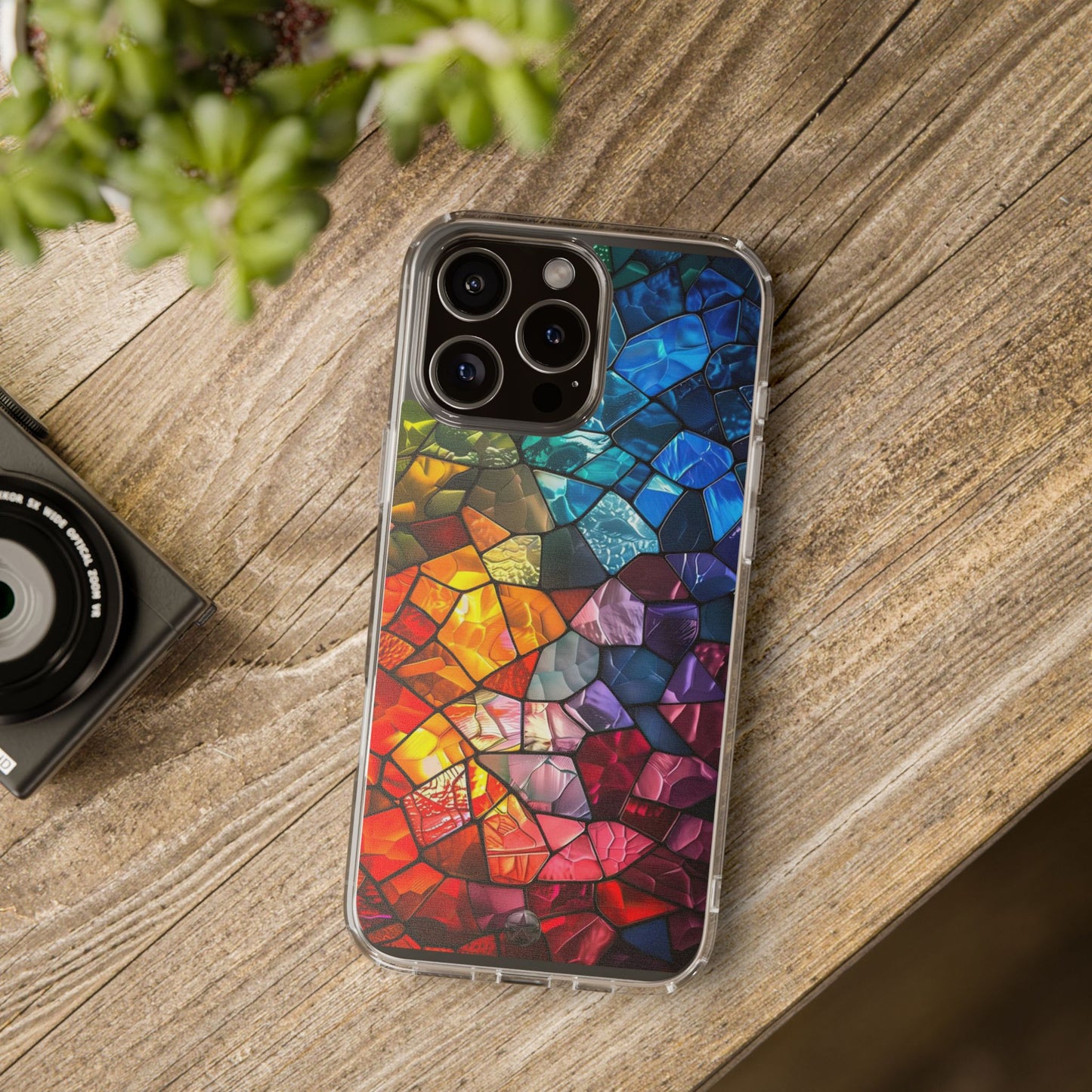 Vibrant Clear Phone Case, Colorful Stained Glass Design