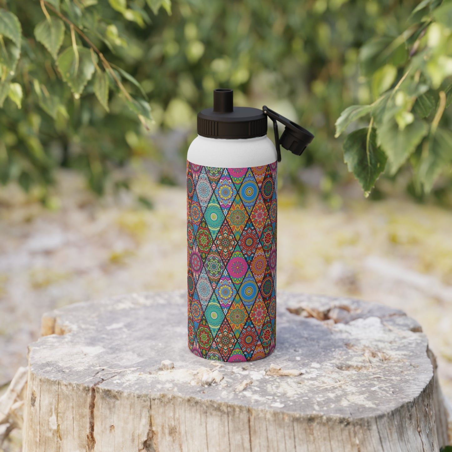 Mandala Argyle Stainless Steel Water Bottle, Sports Lid