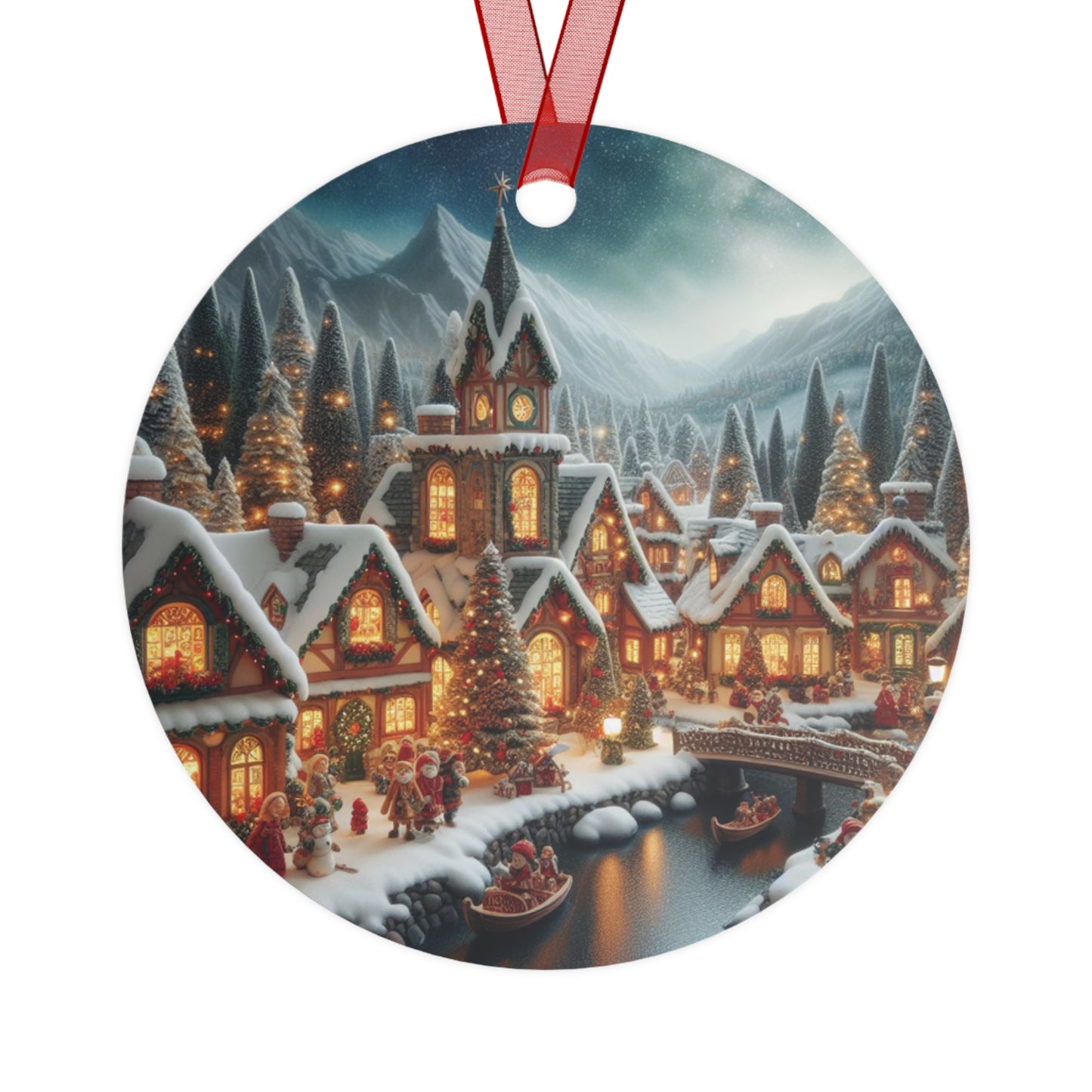 Silent Night in a Snow-Blanketed Village Metal Ornaments, 2-Side Print