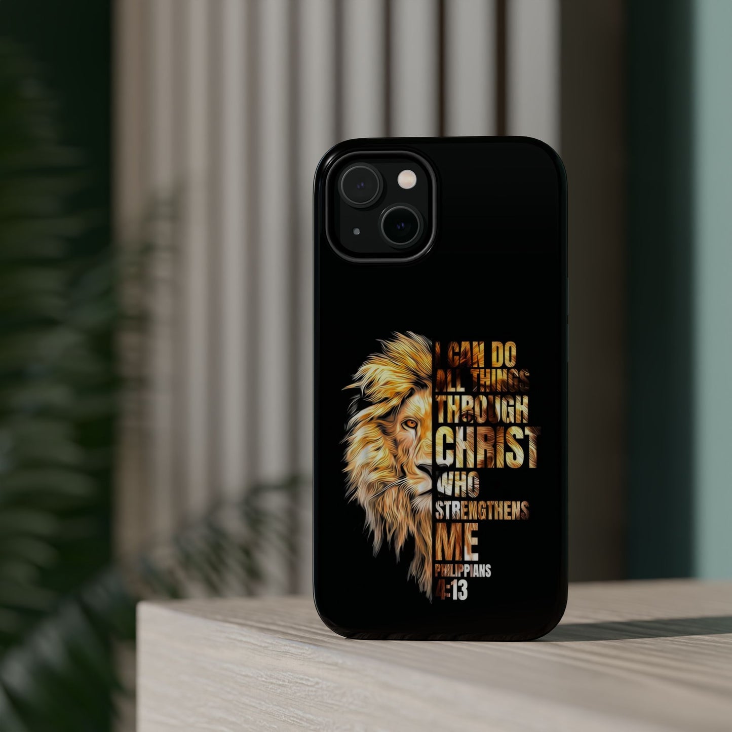 Inspirational Lion Magnetic iPhone Case, Strength & Faith, Christian Accessories