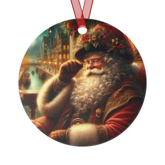 Yuletide Splendor: Santa in Victorian Elegance Metal Ornaments, 2-Side Print