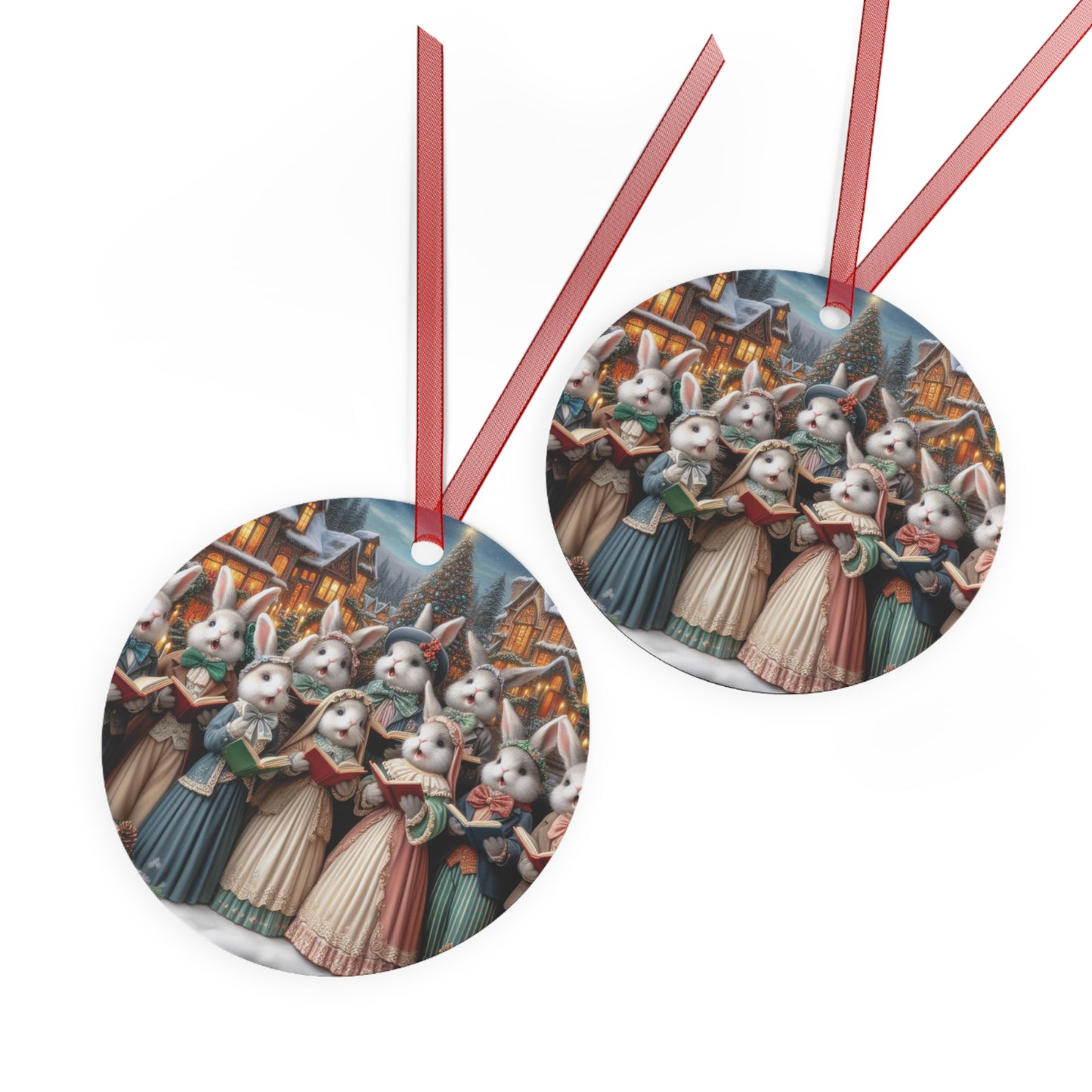 Victorian Bunny Carols Metal Ornaments, 2-Side Print