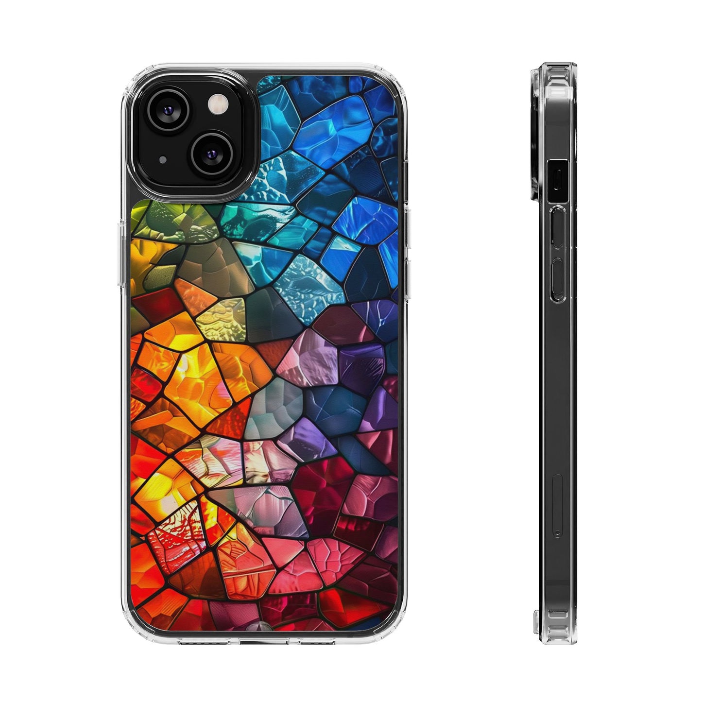 Vibrant Clear Phone Case, Colorful Stained Glass Design