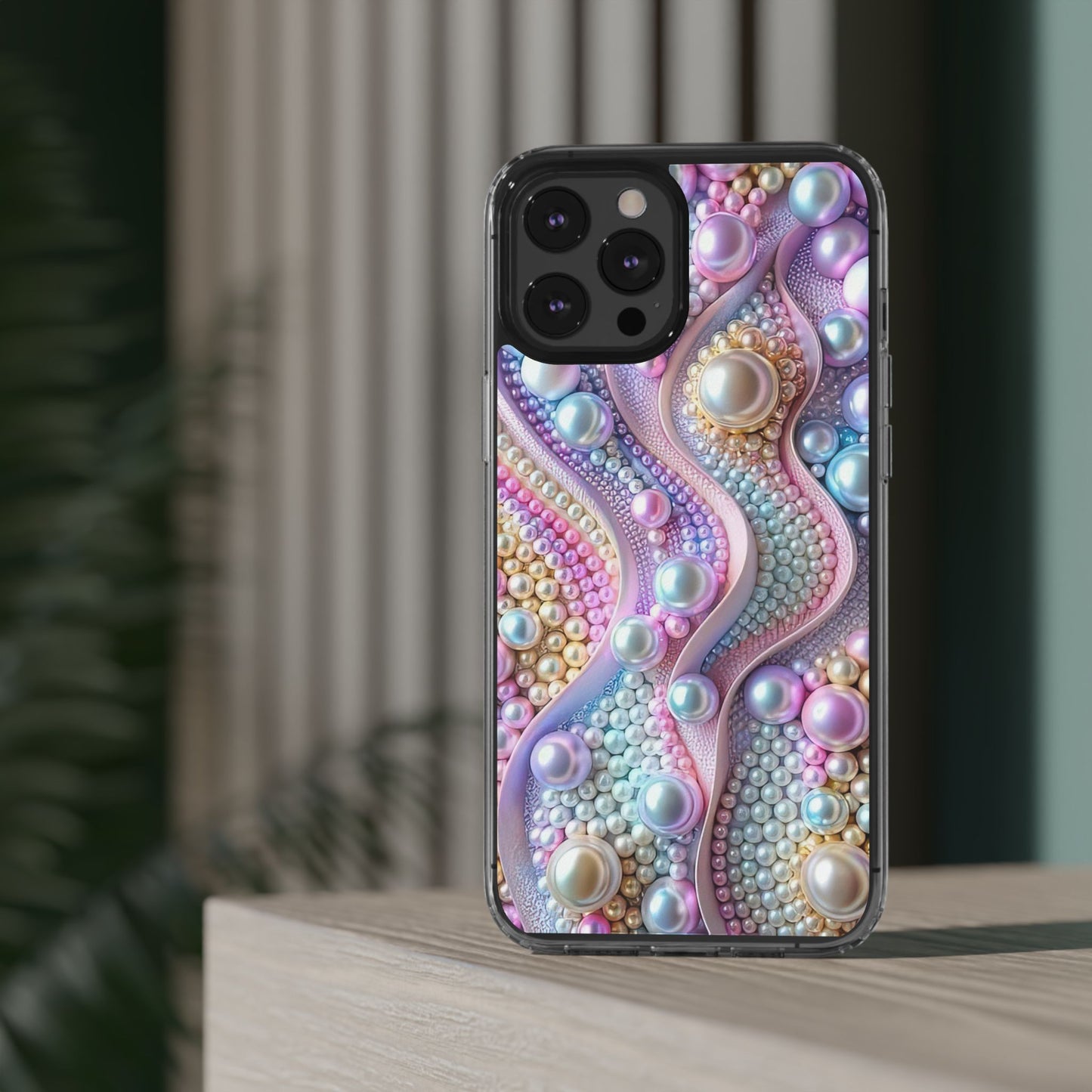 Colorful Pearl Wave Clear Phone Case, Elegant iPhone Cover