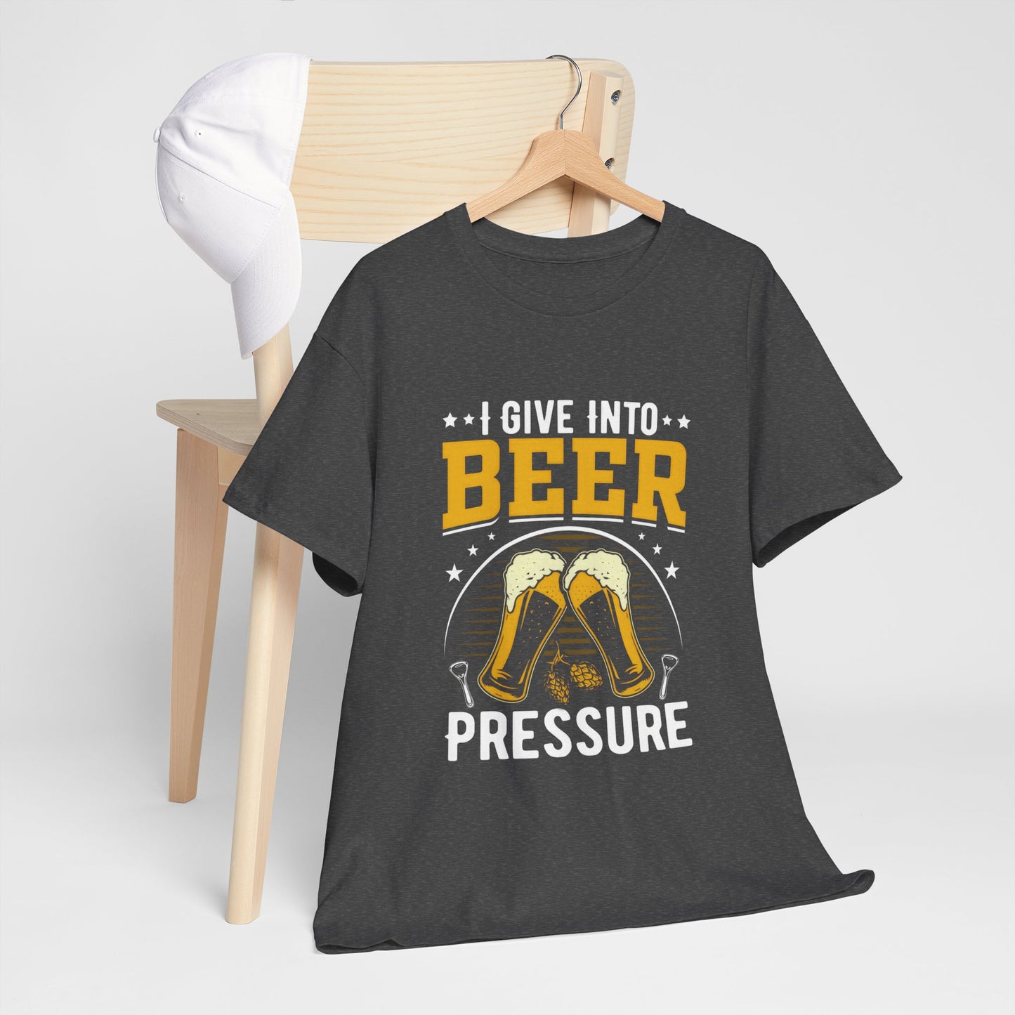 Funny Beer Slogan Tee, I Give Into Beer Pressure