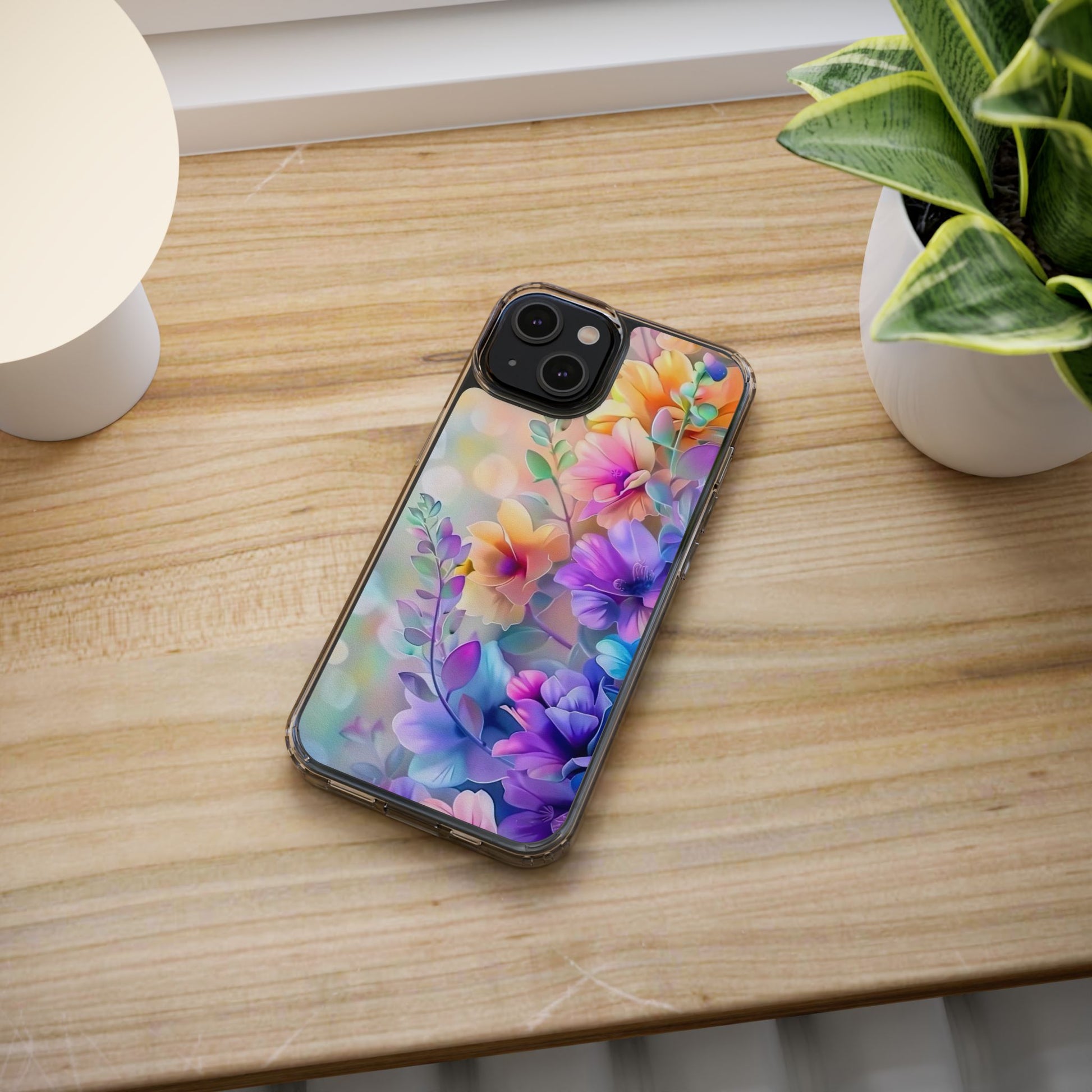 Floral Clear Phone Case -  Colorful Spring Design