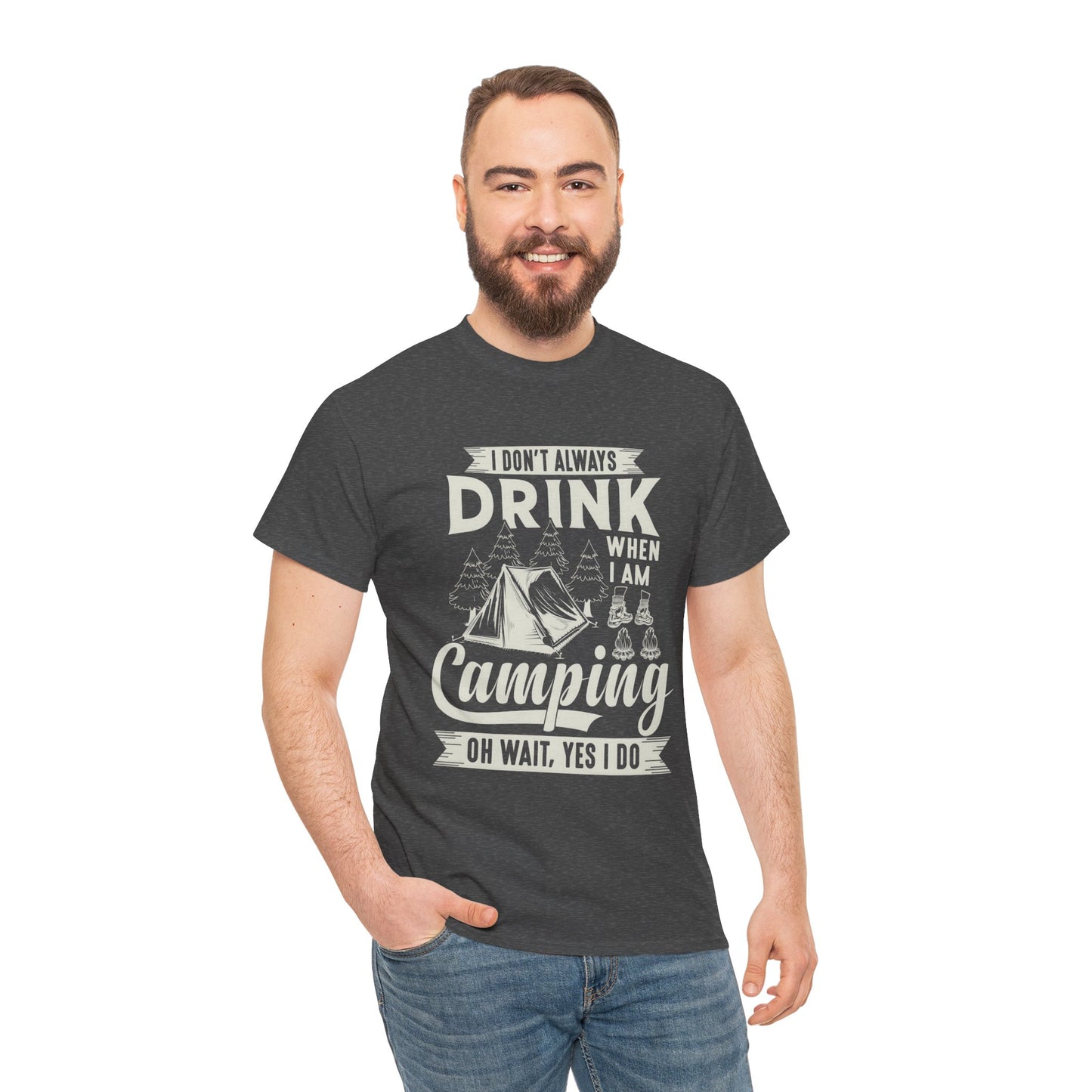 Camping Drinking Unisex Heavy Cotton Tee - Perfect Gift for Outdoor Enthusiasts