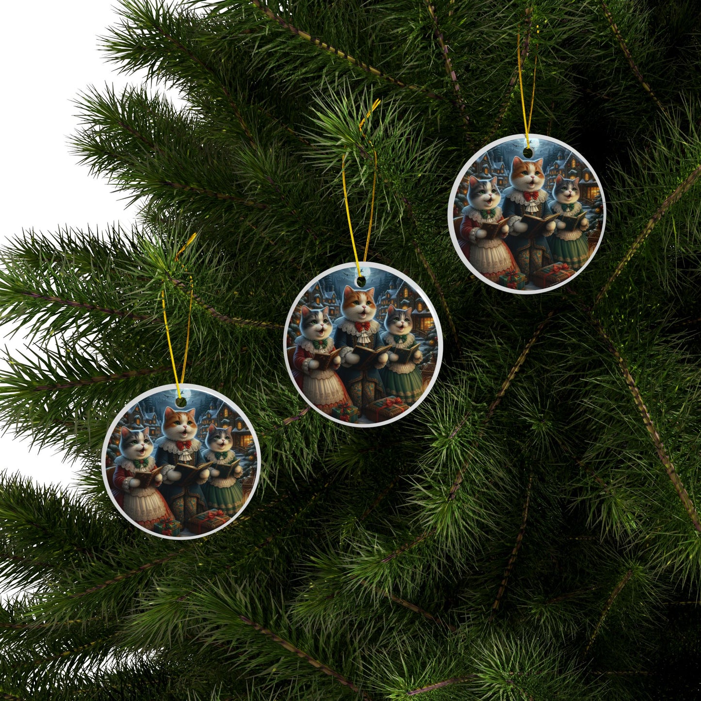 Purrs Of Yuletide Joy Ceramic Ornaments, 2-Side Print, (1pc, 3pcs, 5pcs, 10pcs)