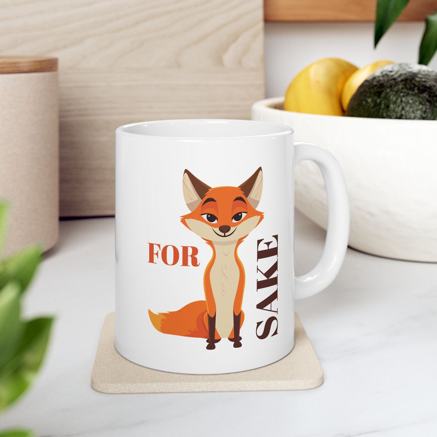 Funny Ceramic Mug - "For Fox Sake" Humorous Coffee Cup,  Quirky Drinkware, Perfect for Holiday or Birthday Gifts, 11oz & 15oz