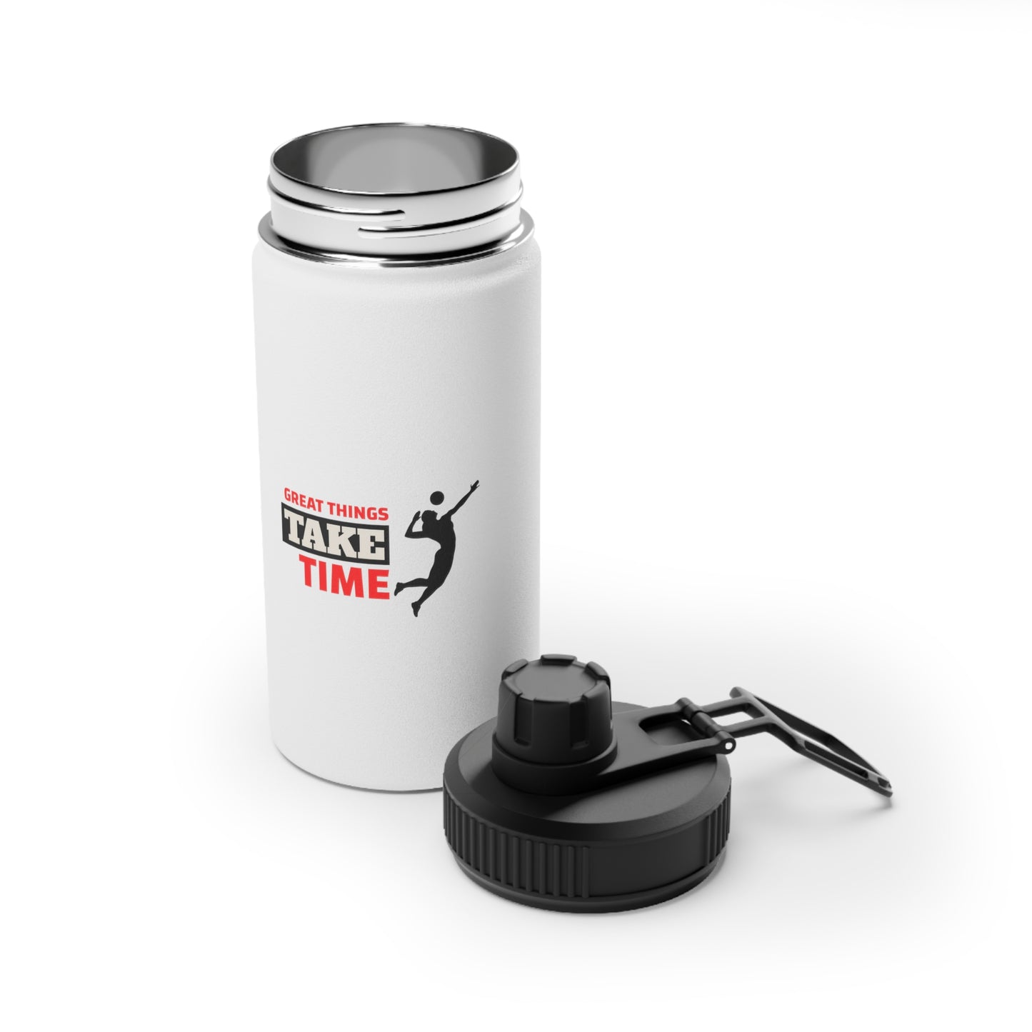 Great Things Take Time Stainless Steel Water Bottle, Sports Lid