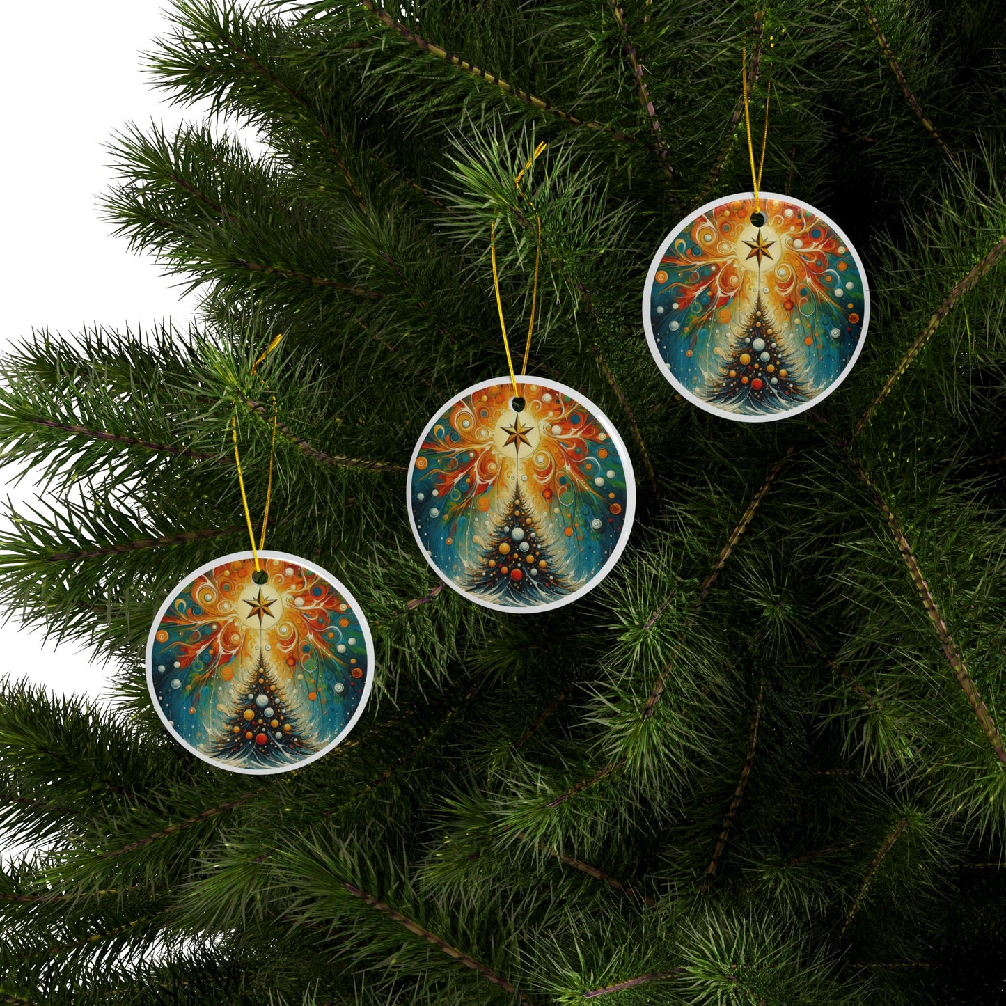 Cosmic Christmas Ceramic Ornaments, 2-Side Print, (1pc, 3pcs, 5pcs, 10pcs)