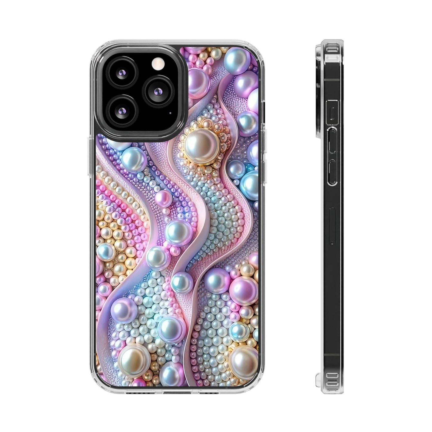 Colorful Pearl Wave Clear Phone Case, Elegant iPhone Cover