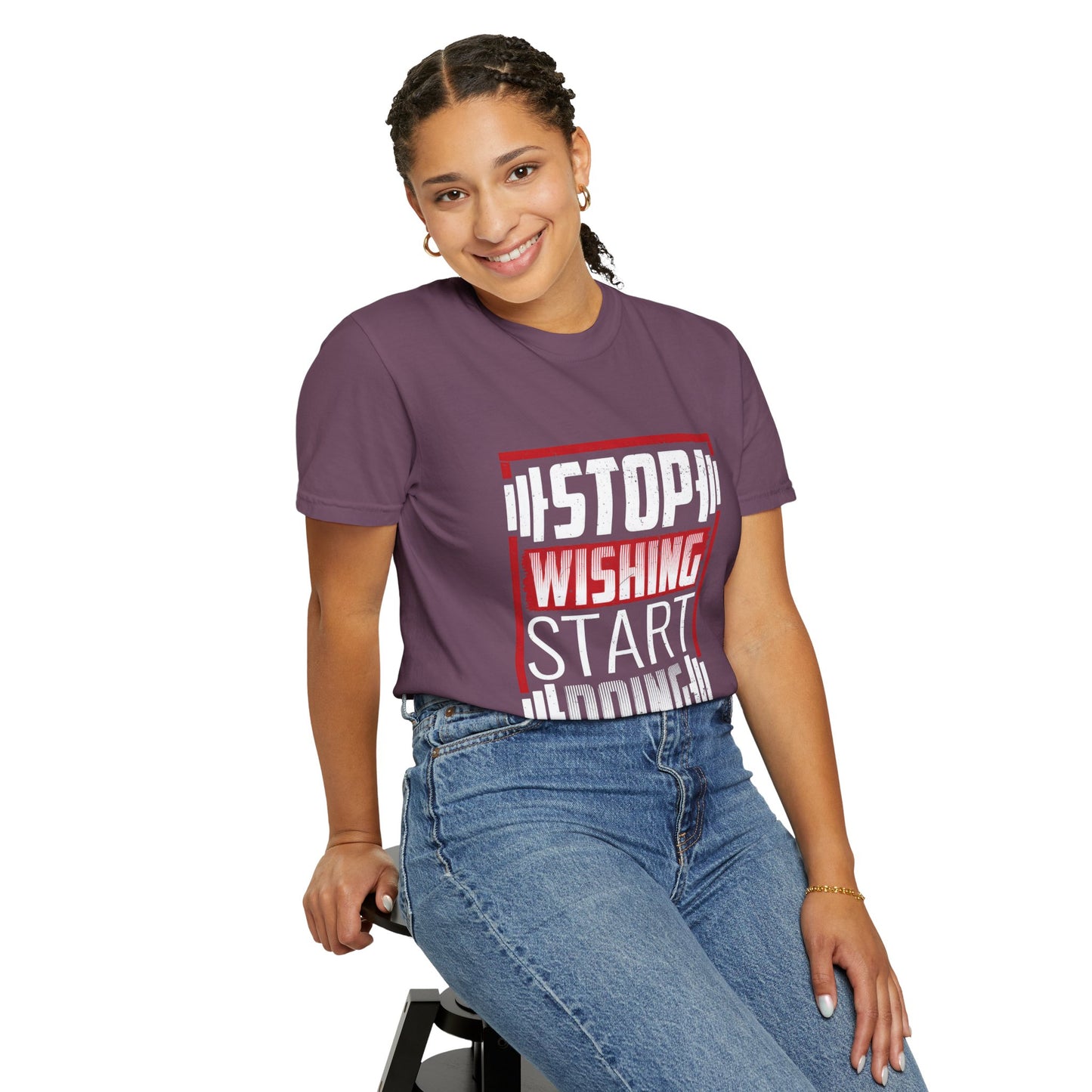 Motivational Workout T-Shirt - 'Stop Wishing Start Doing'