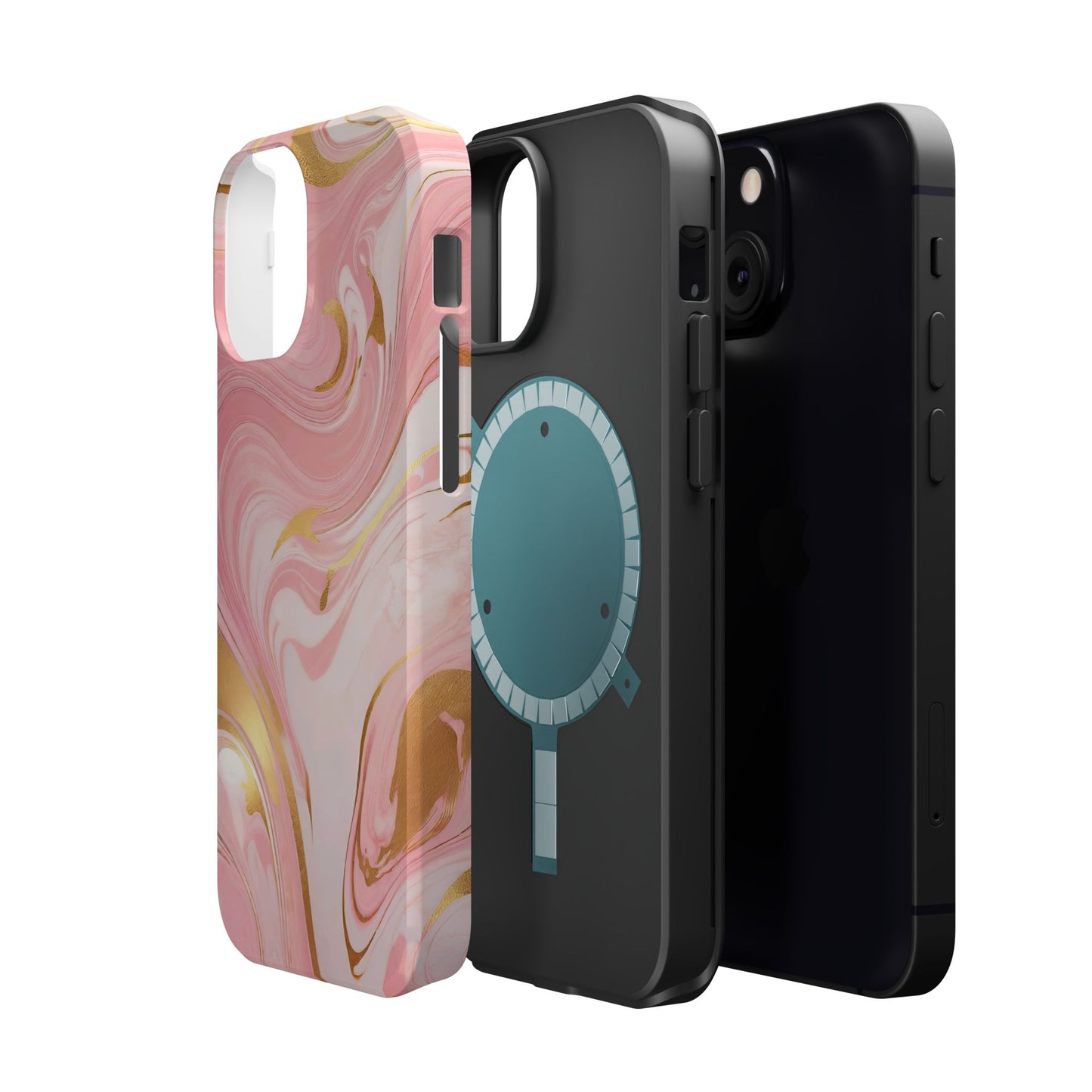 Stylish Magnetic Phone Case, Pink Marble Protective Cover