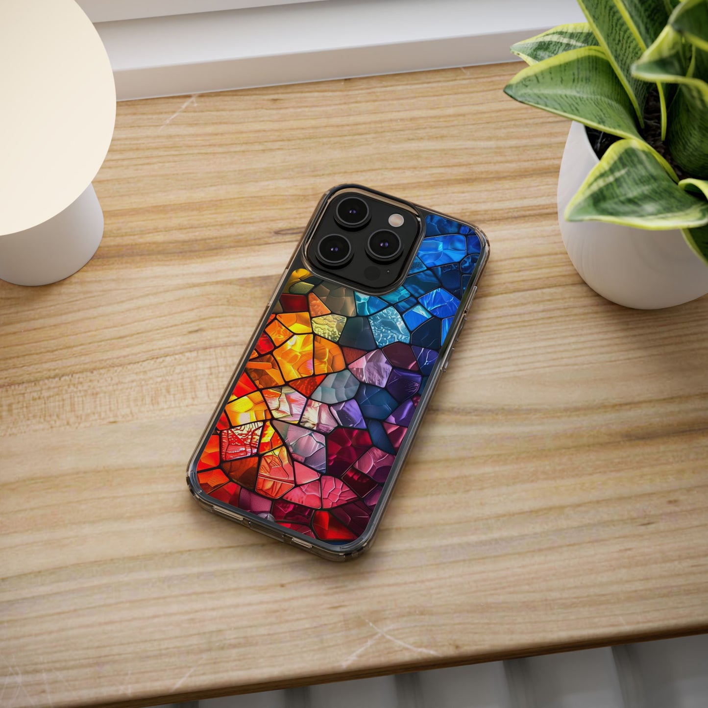 Vibrant Clear Phone Case, Colorful Stained Glass Design