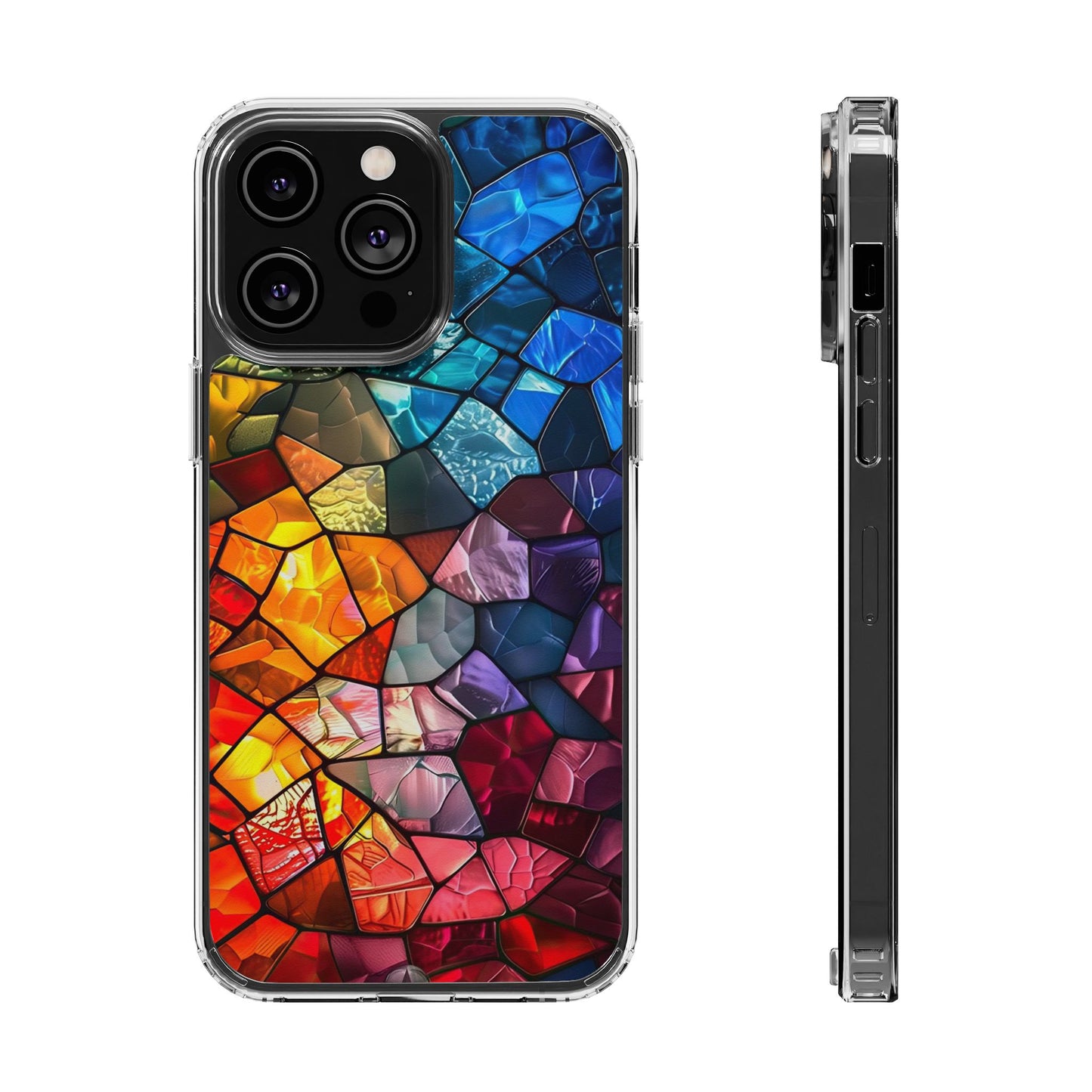 Vibrant Clear Phone Case, Colorful Stained Glass Design