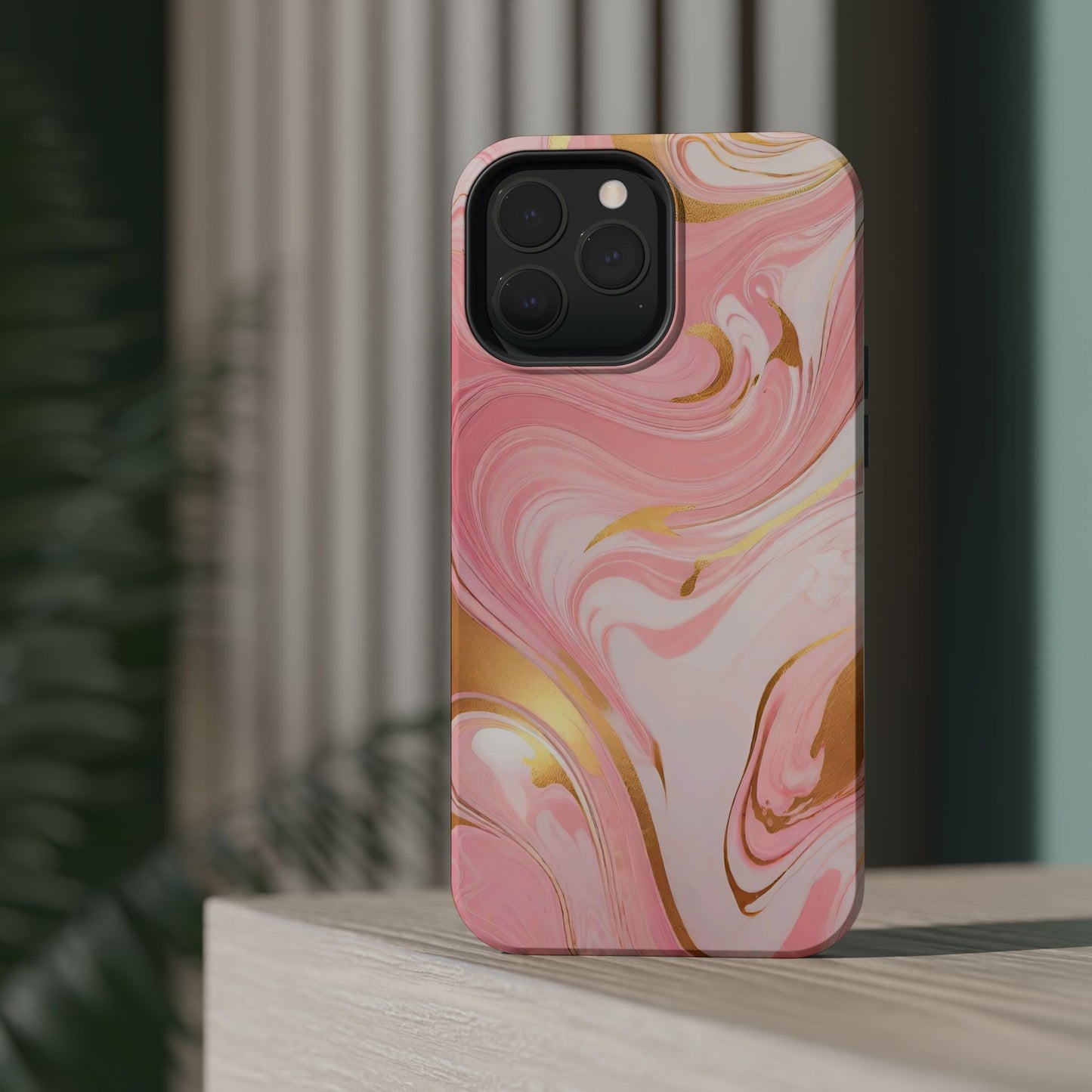 Stylish Magnetic Phone Case, Pink Marble Protective Cover