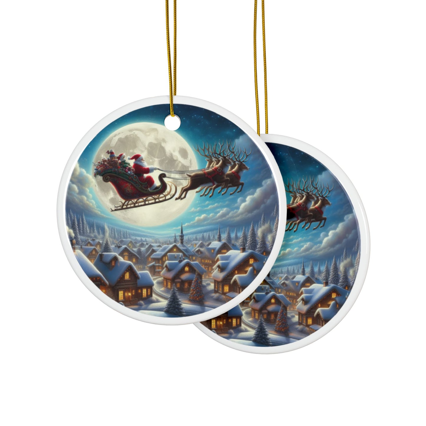 Holly Night Flight Christmas Ceramic Ornaments, 2-Side Print, (1pc, 3pcs, 5pcs, 10pcs)