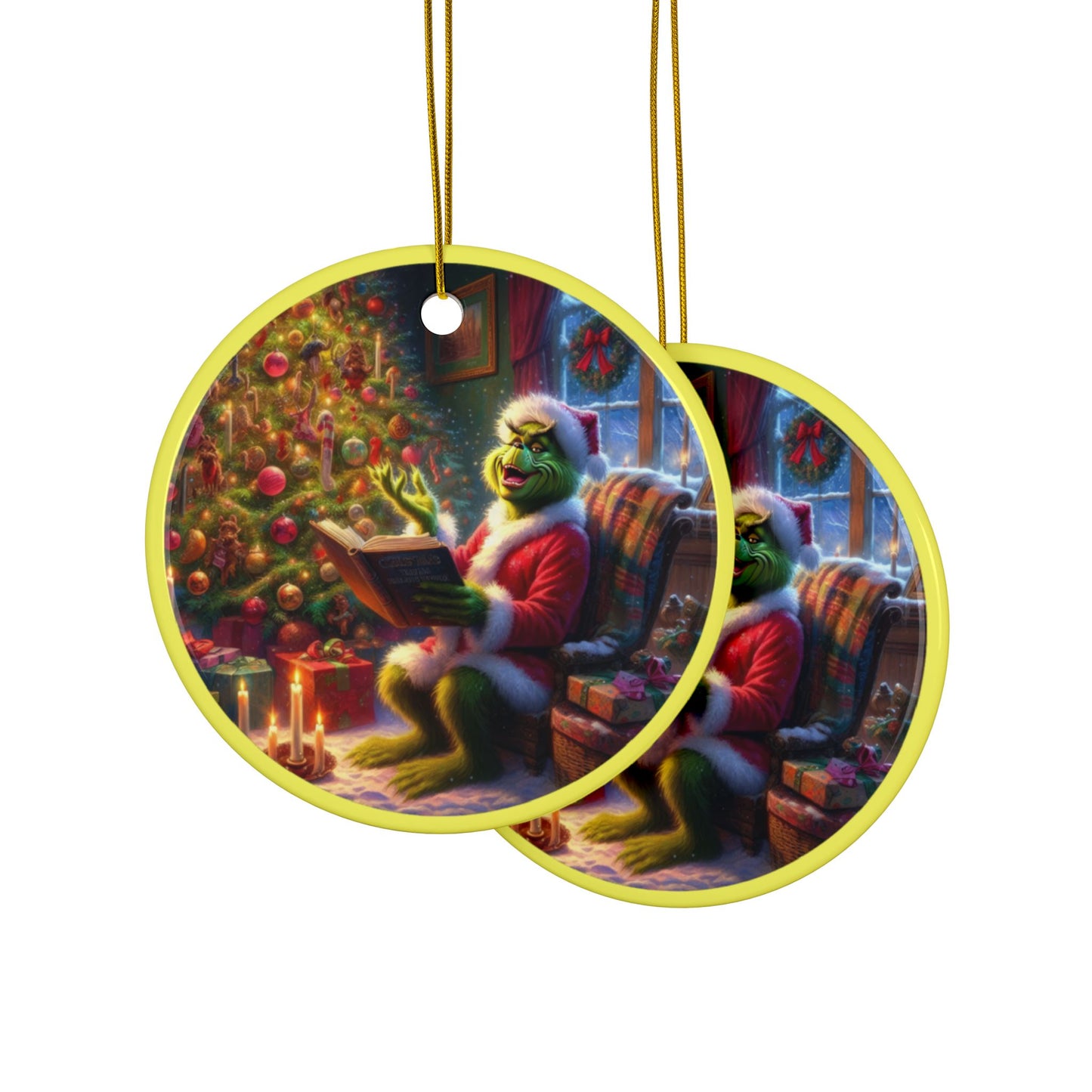 Grinch’s Christmas Chronicles Christmas Ceramic Ornaments, 2-Side Print, (1pc, 3pcs, 5pcs, 10pcs)