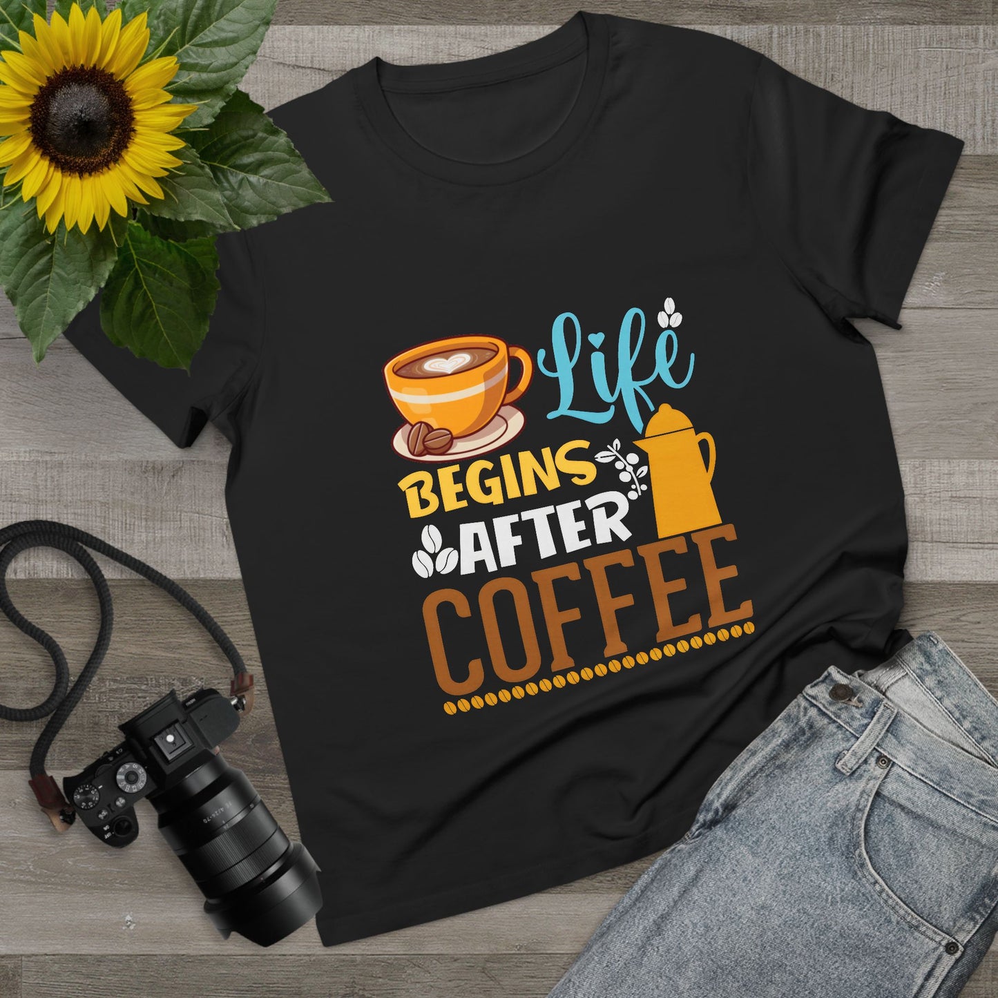 Coffee Lovers Women’s Maple Tee - Life Begins After Coffee Shirt
