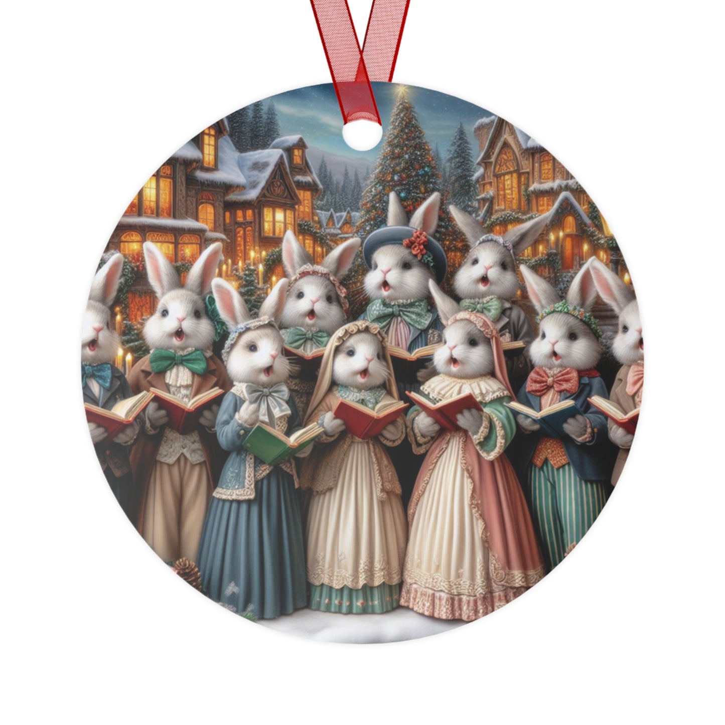 Victorian Bunny Carols Metal Ornaments, 2-Side Print