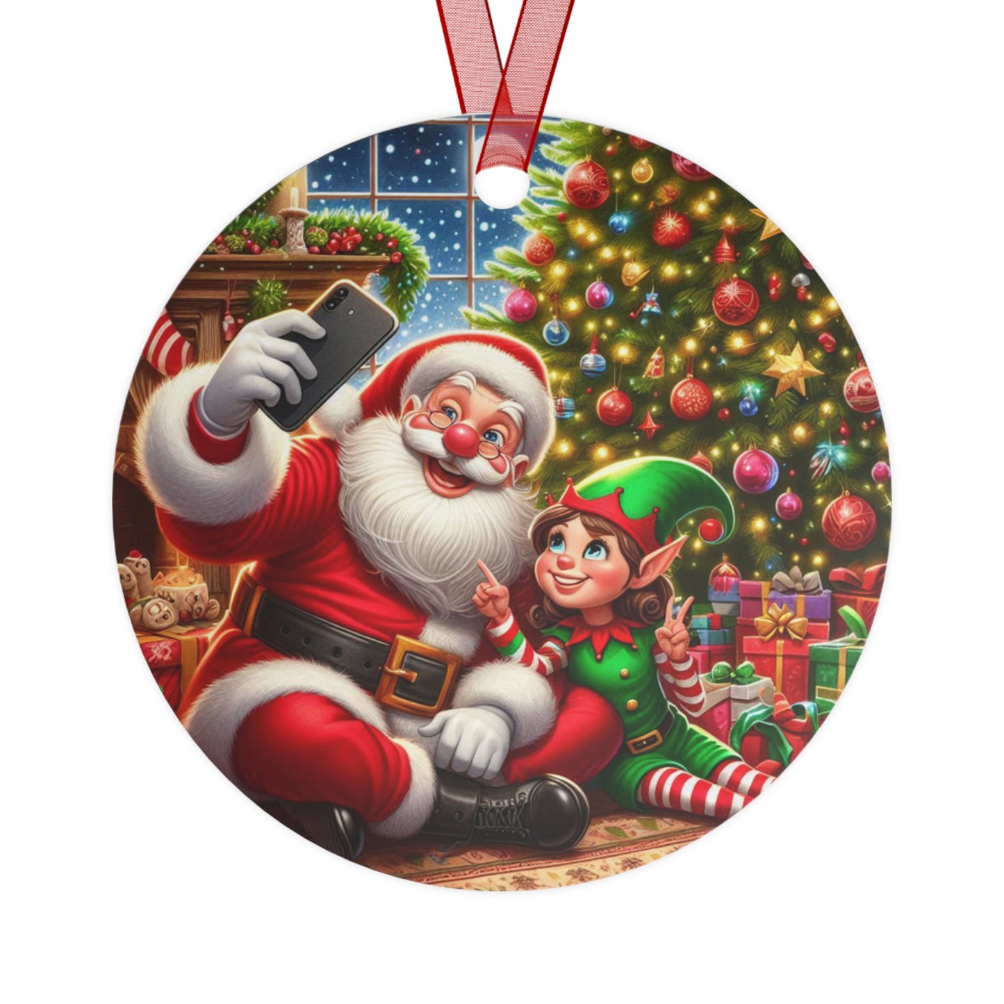 Ho-Ho-Ho Selfie Show Metal Ornaments, 2-Side Print