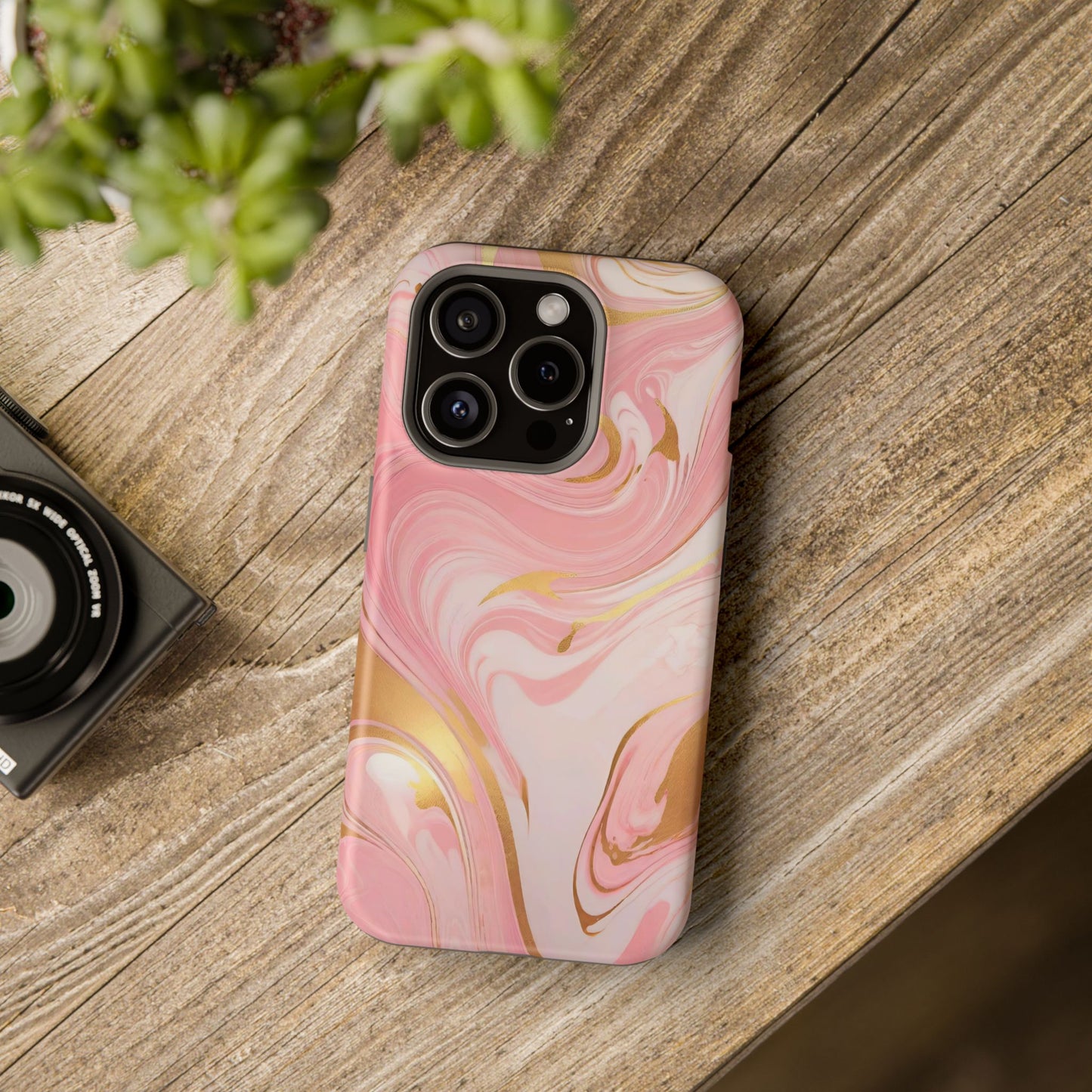 Stylish Magnetic Phone Case, Pink Marble Protective Cover
