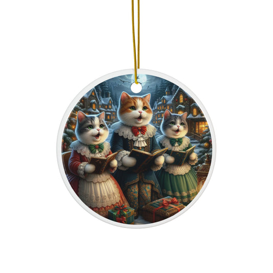 Purrs Of Yuletide Joy Ceramic Ornaments, 2-Side Print, (1pc, 3pcs, 5pcs, 10pcs)