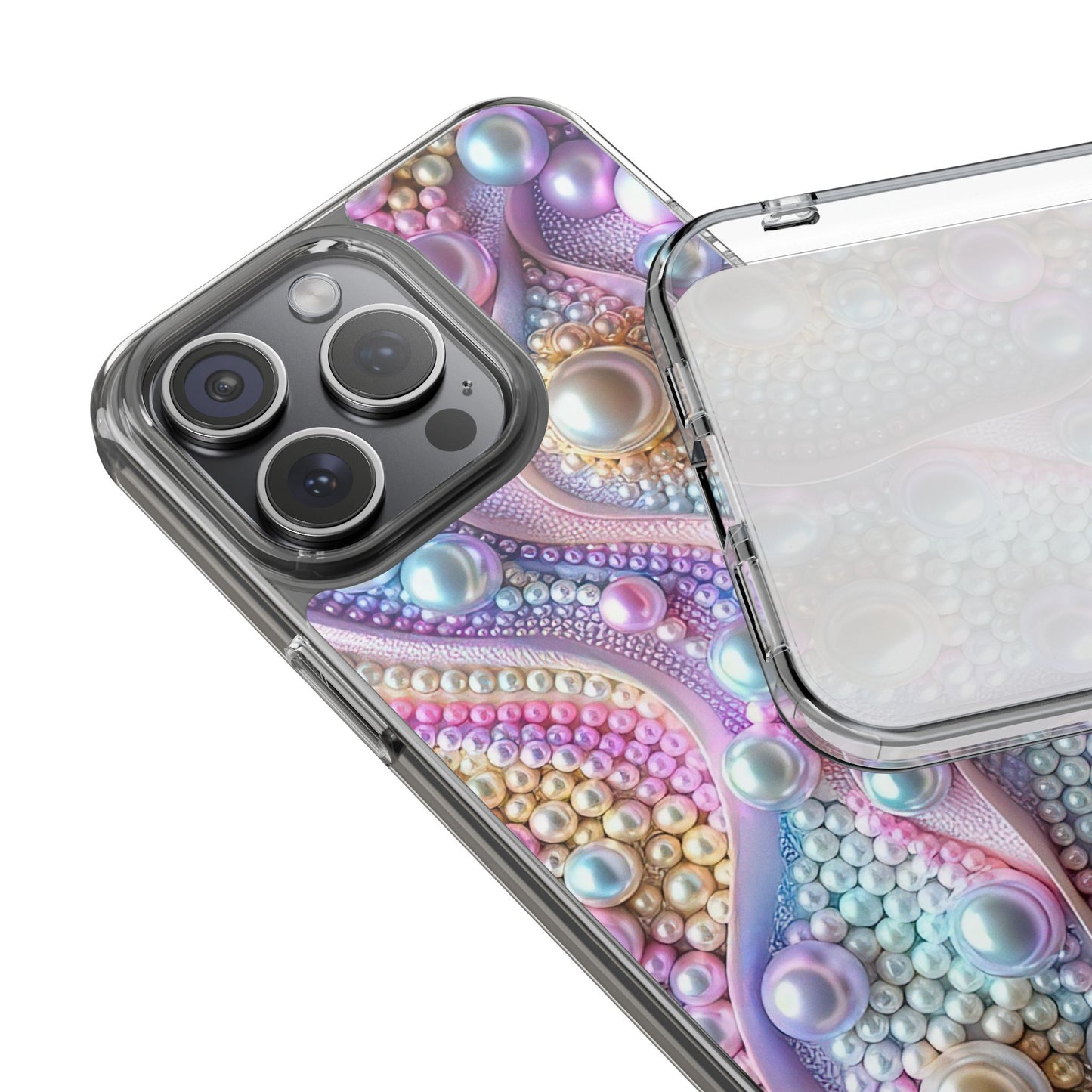 Colorful Pearl Wave Clear Phone Case, Elegant iPhone Cover