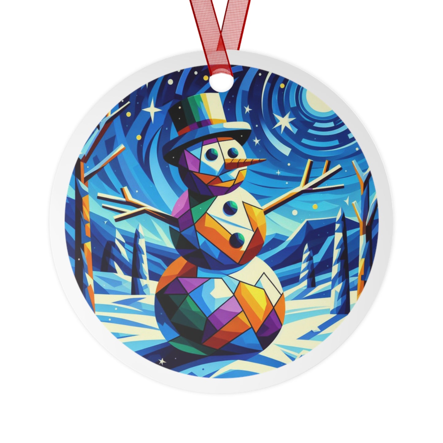 Cubist Frosty Abstract Christmas Metal Ornaments, 2-Side Print