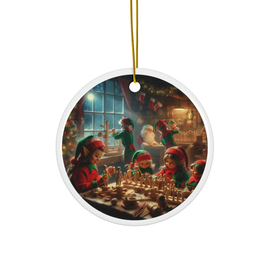 Magical Elves’ Workshop Christmas Ceramic Ornaments, 2-Side Print, (1pc, 3pcs, 5pcs, 10pcs)