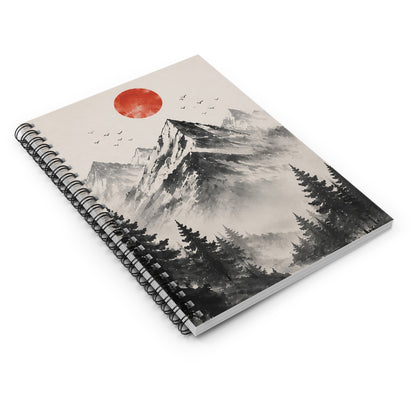 Mountain Sunrise Spiral Notebook — Ruled Journal with Red Sun Landscape