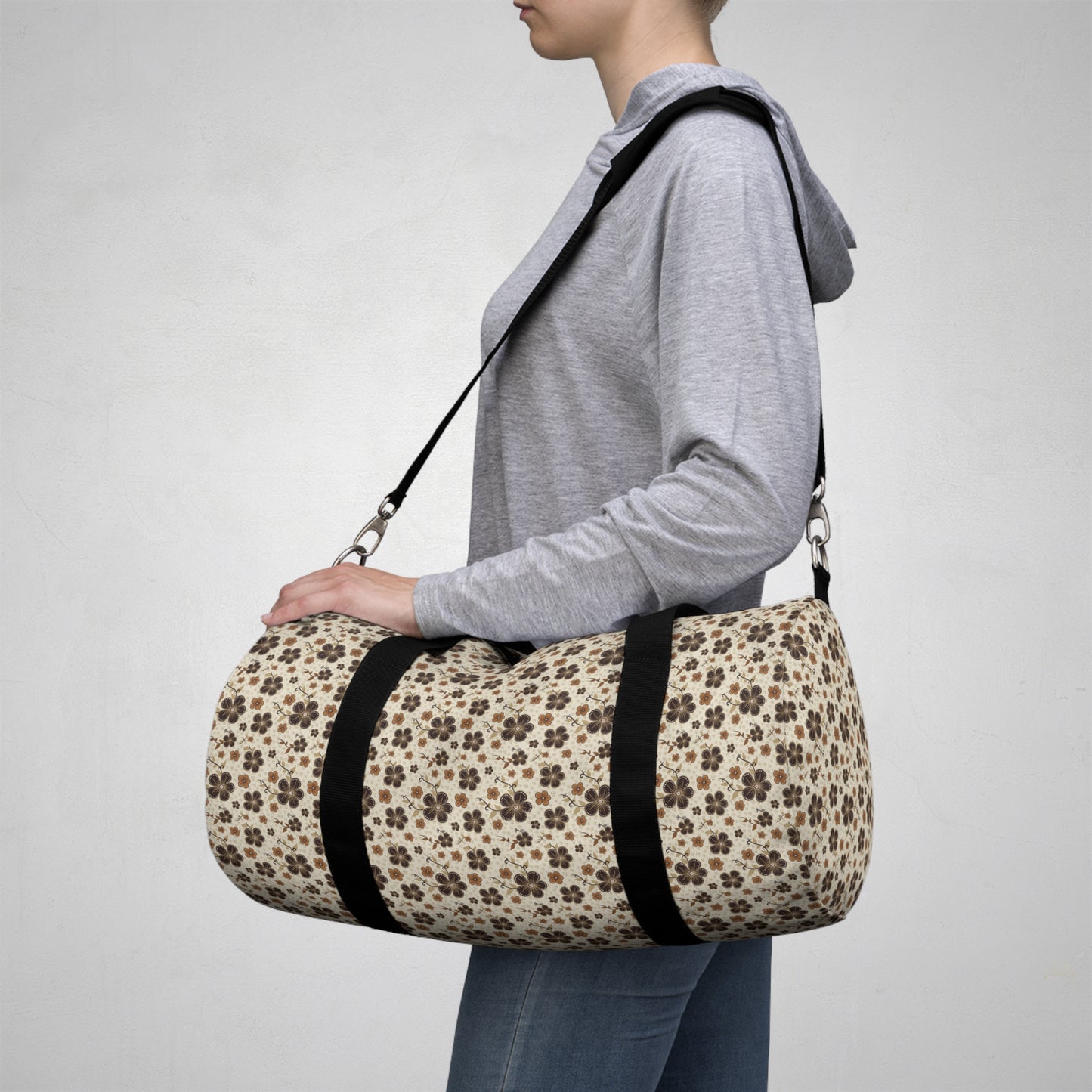 Timeless Elegance: Minimal Floral Duffel Bag / Beige