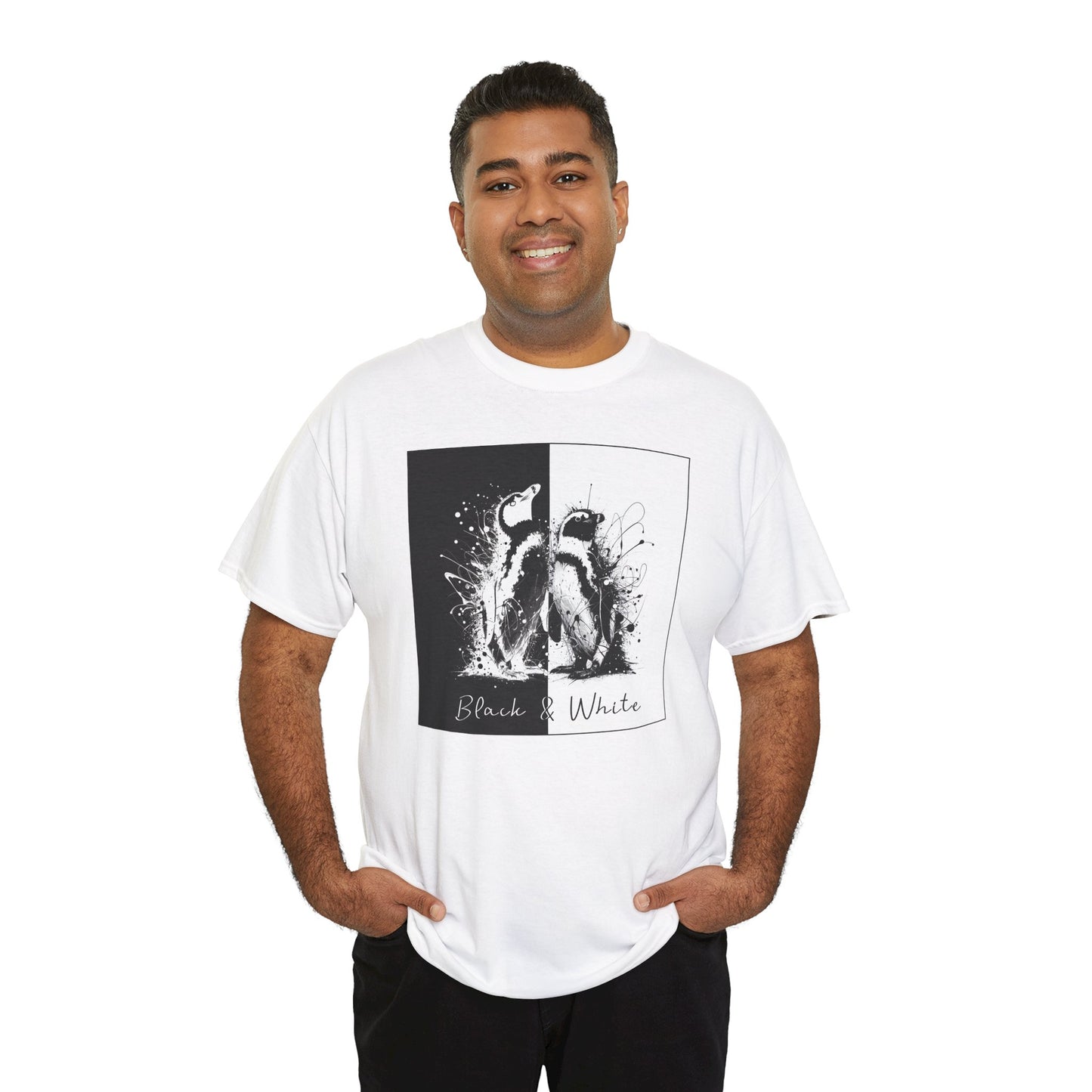 Black & White Penguins Unisex Heavy Cotton Tee