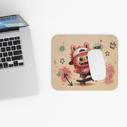 Skater Monster Mouse Pad — Cute Cartoon Skateboard Desk Mat ("Yeah!")