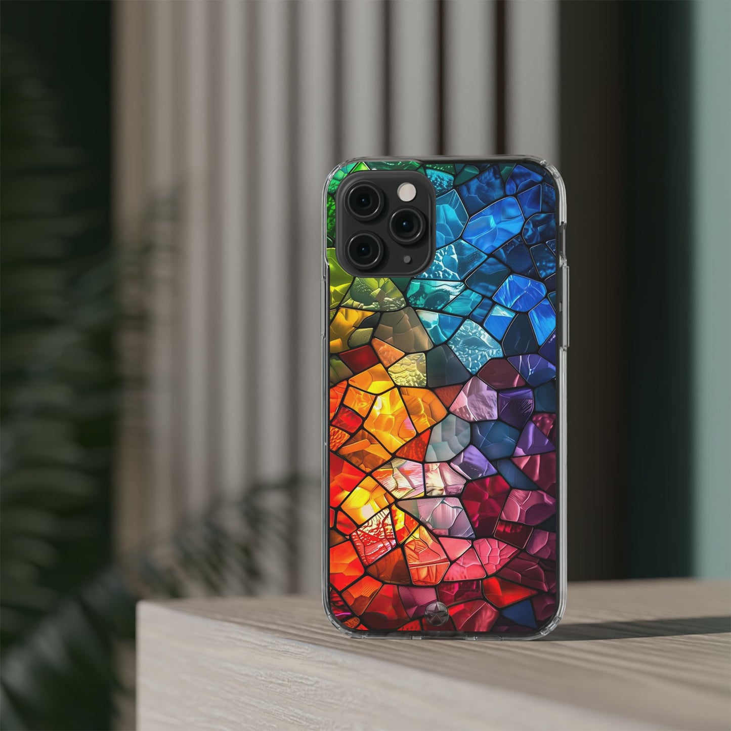 Vibrant Clear Phone Case, Colorful Stained Glass Design