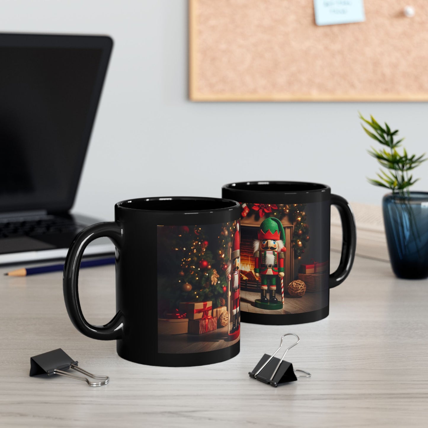 Two Nutcrackers and a Winter’s Fire Black Mug - 11oz, 15oz