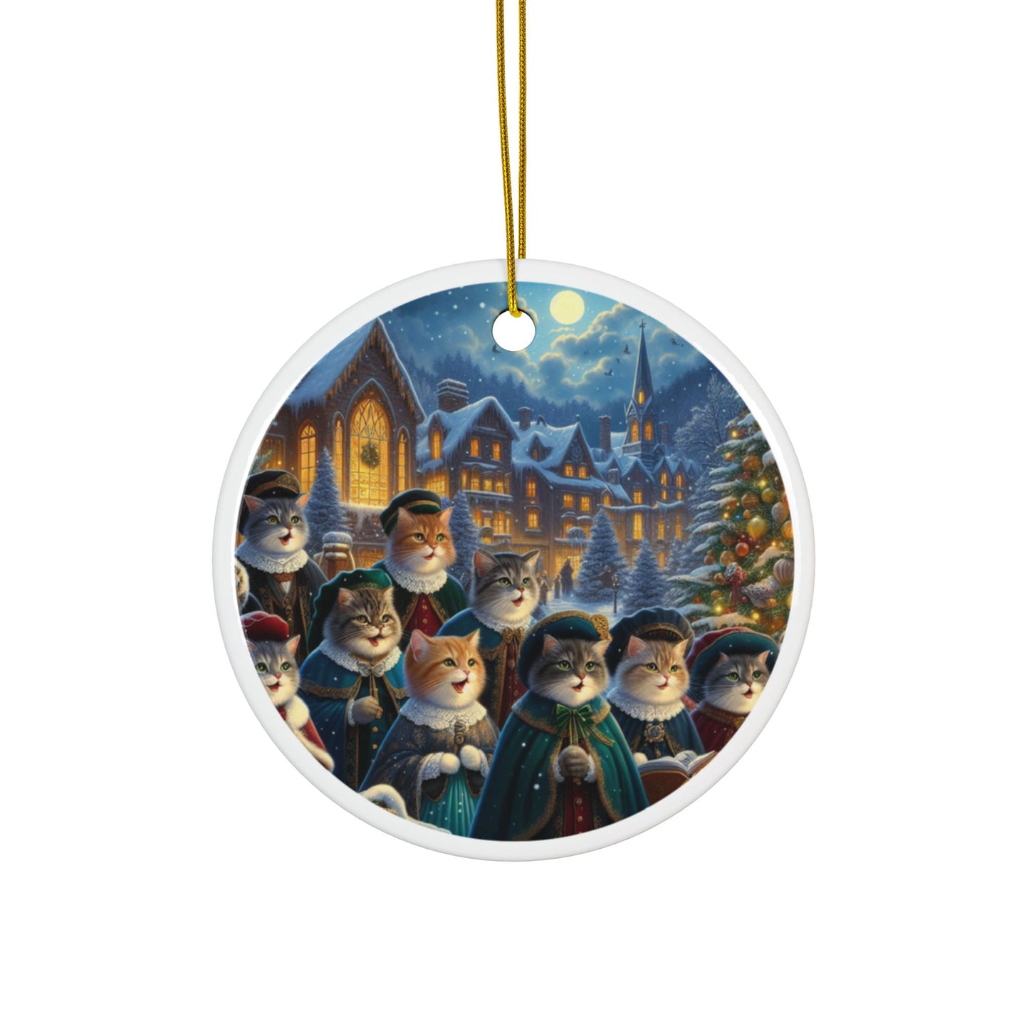 Victorian Feline Carols Christmas Ceramic Ornaments (1pcs, 3pcs, 5pcs, 10pcs) 2-Side Print