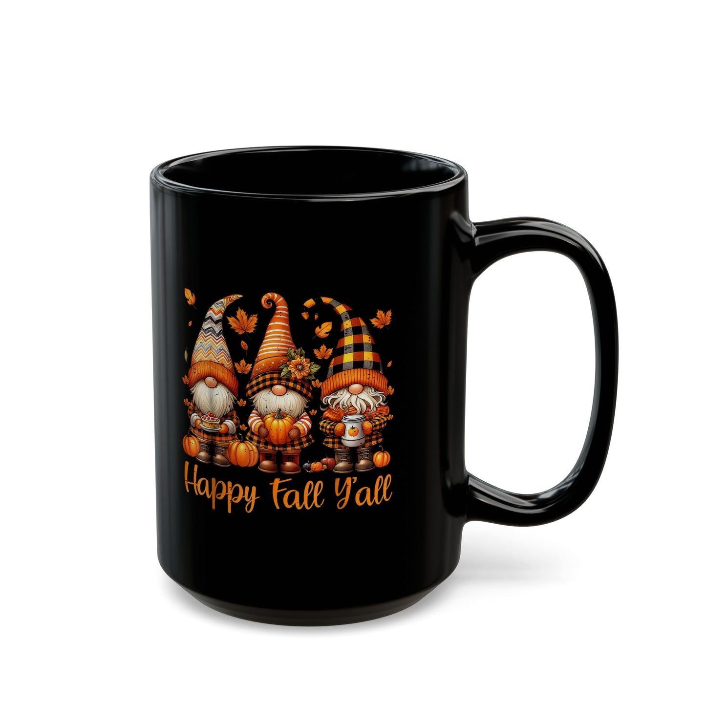Happy Fall Y'all Gnome Mug, Black Coffee Cup for Autumn