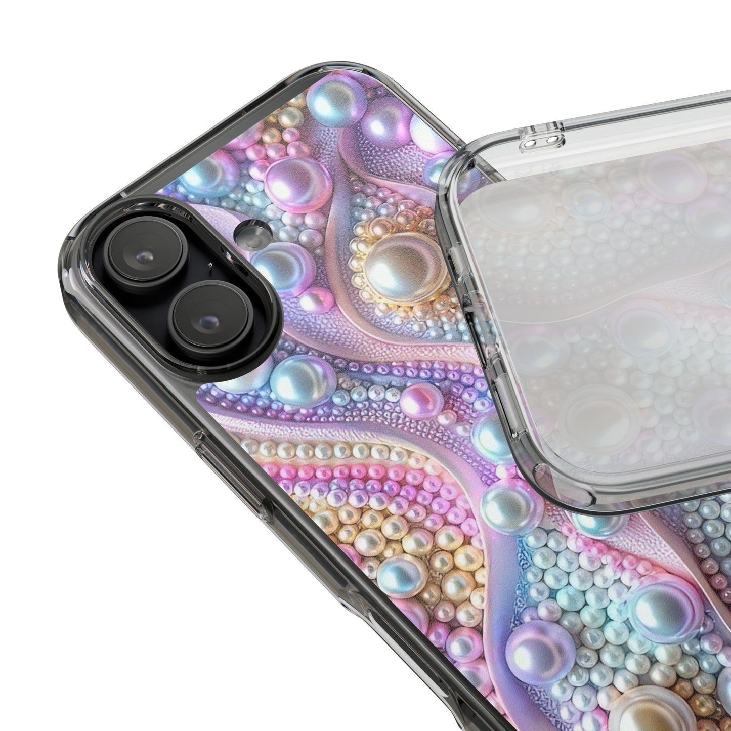 Colorful Pearl Wave Clear Phone Case, Elegant iPhone Cover