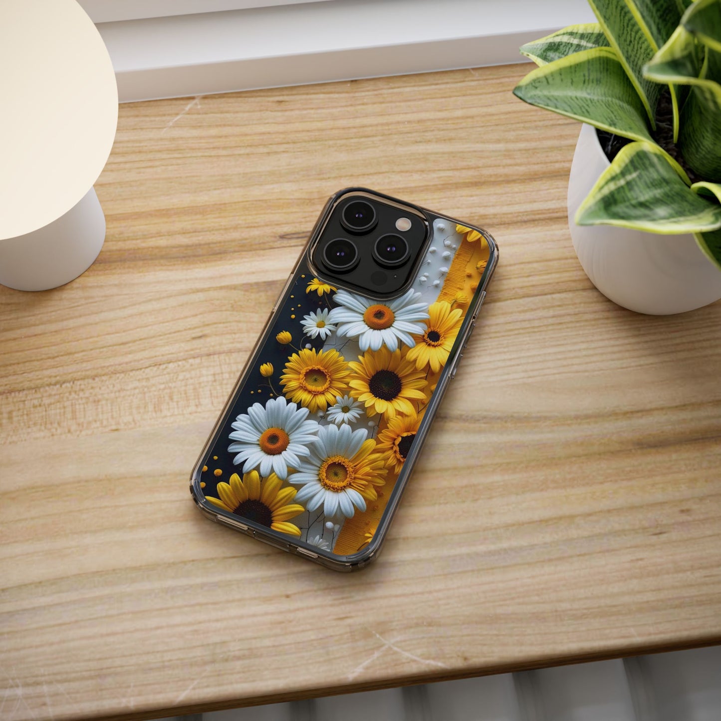 Clear Floral Phone Case - Yellow and White Daisy Pattern Colorful Spring Accessory